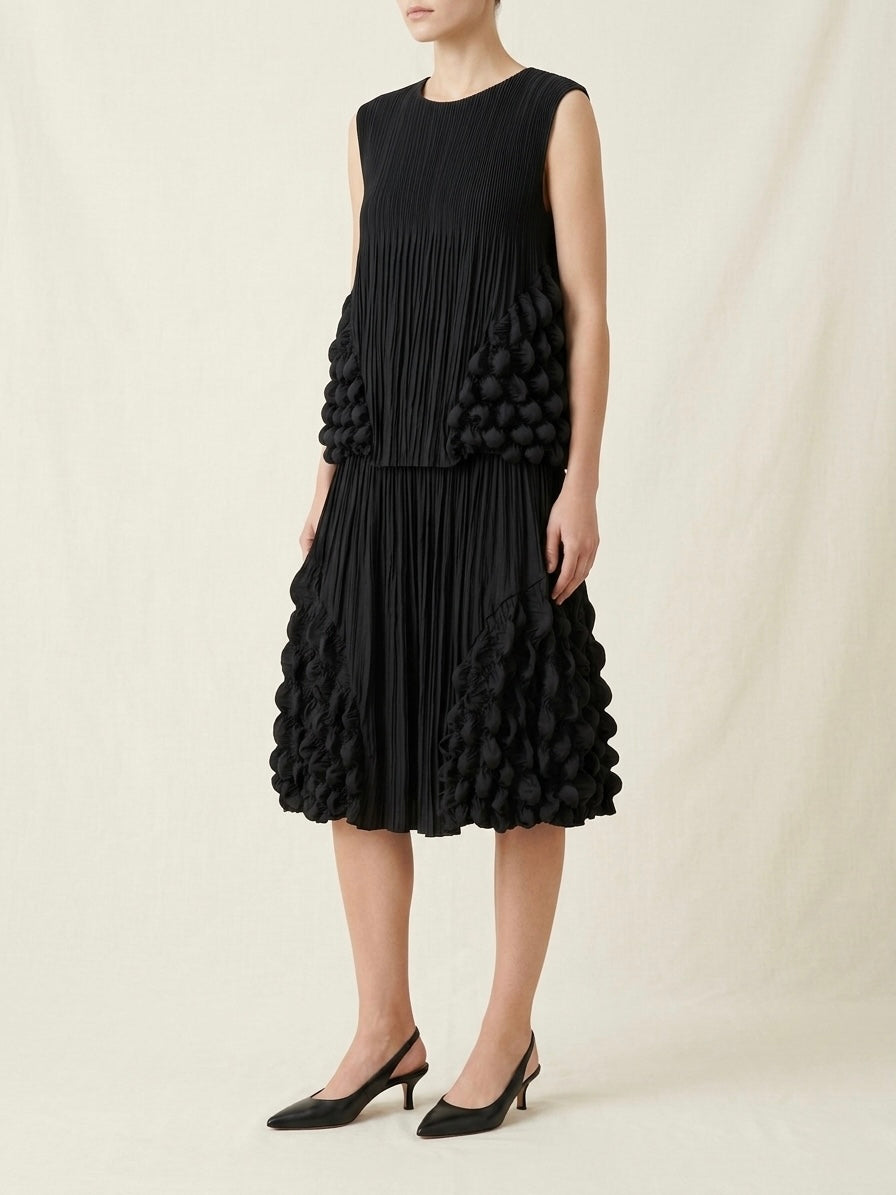 Marsha - Bubble pleat top Black
