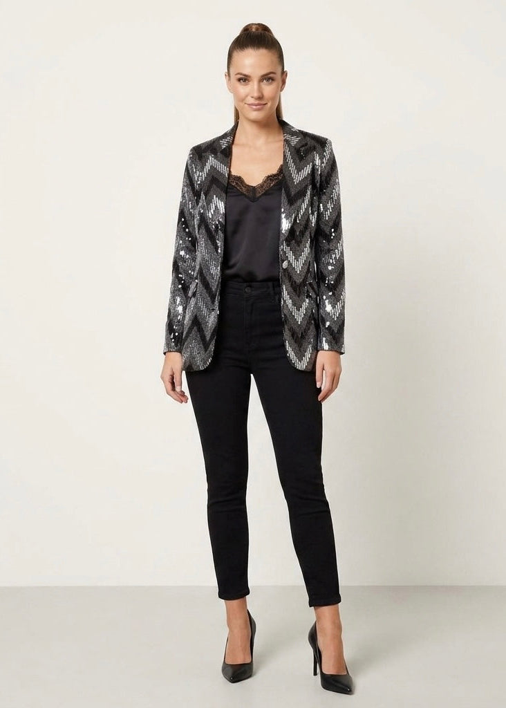 Sara Chevron sequin blazer