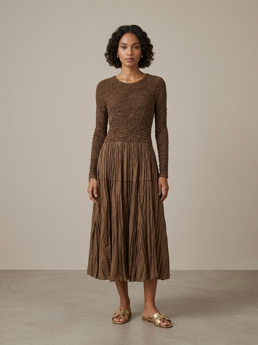 Marlin - long sleeved semi pleated dress