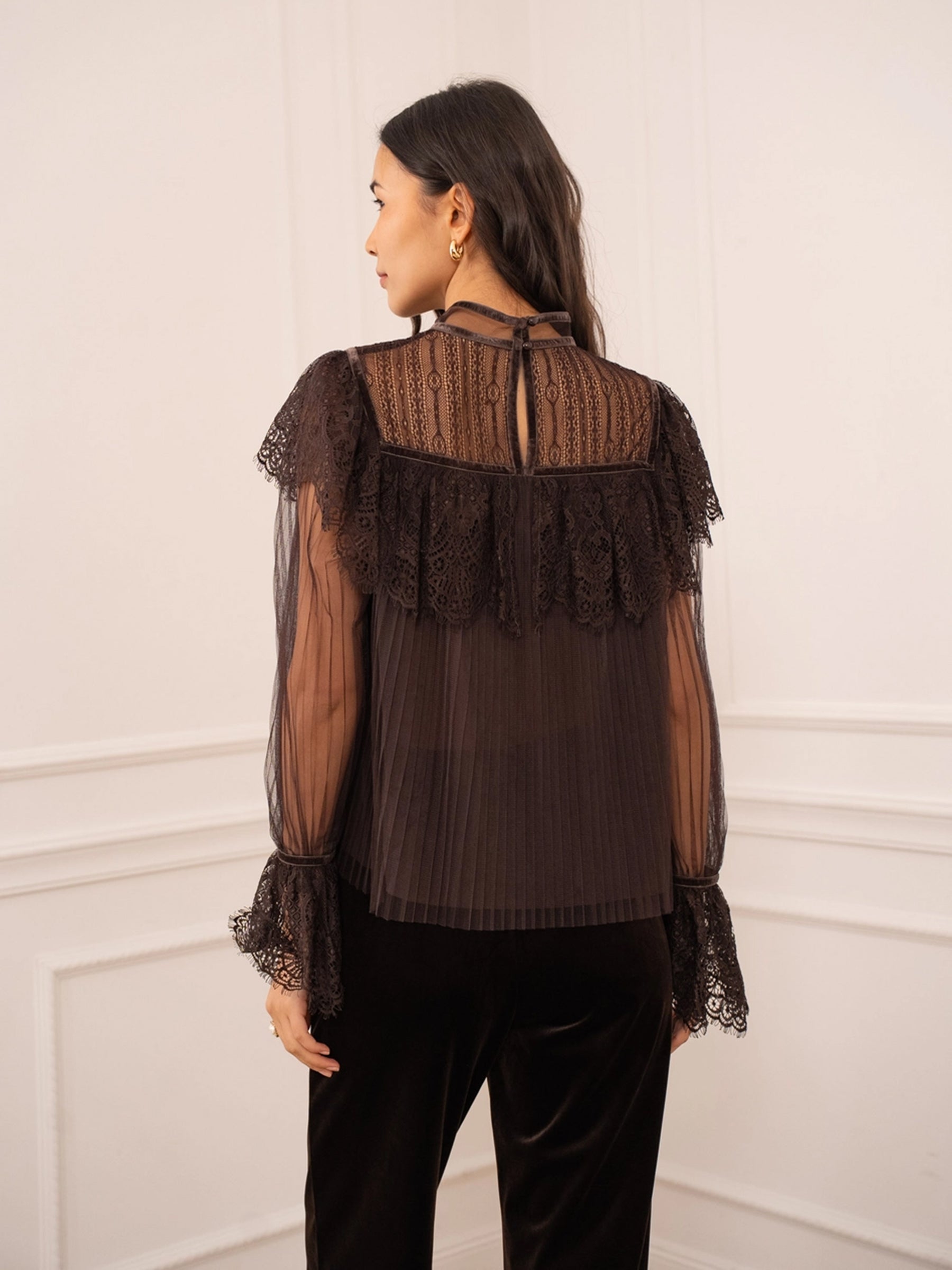 Sadie - Velvet & Lace pleated top