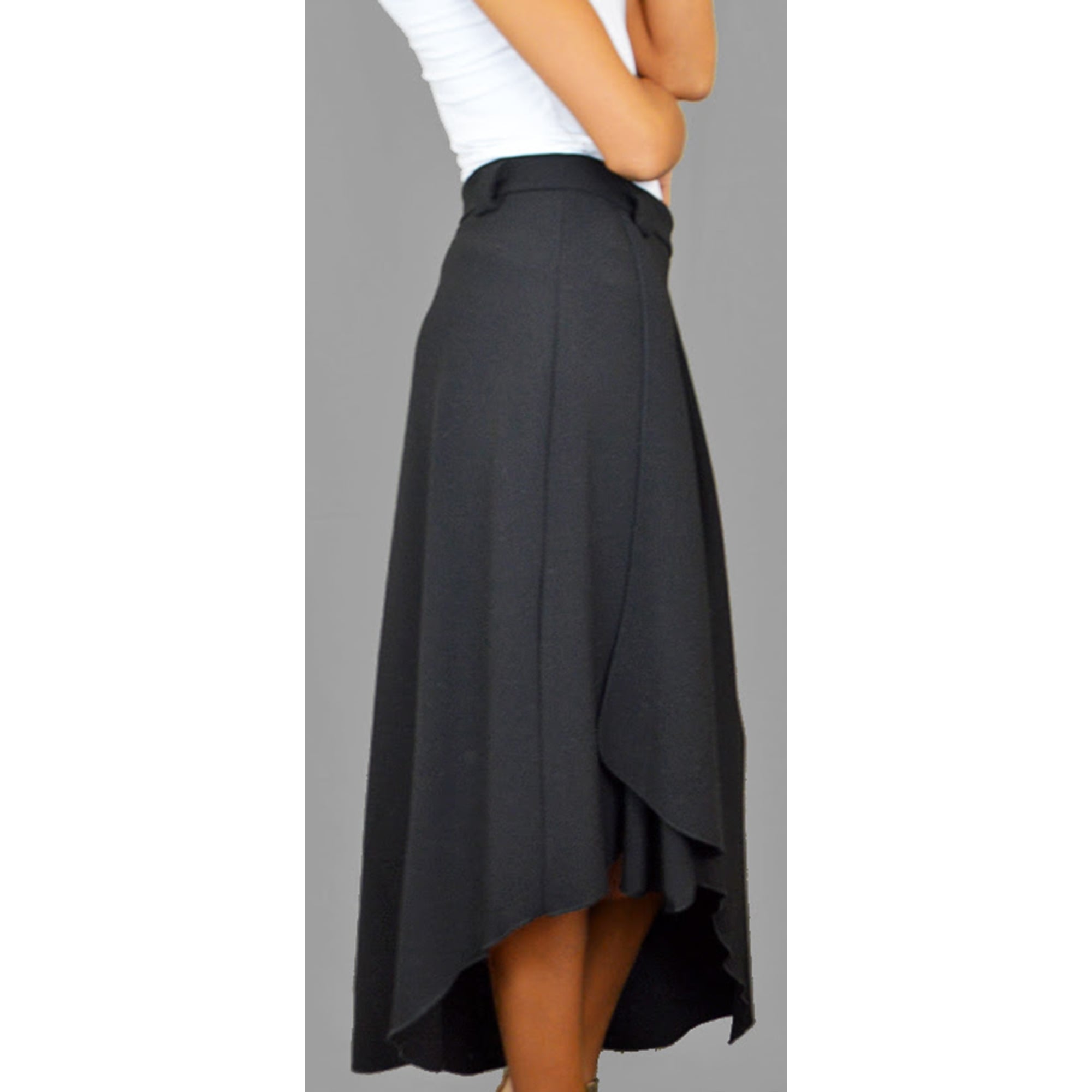 Alessandra midi length asymmetric hem skirt