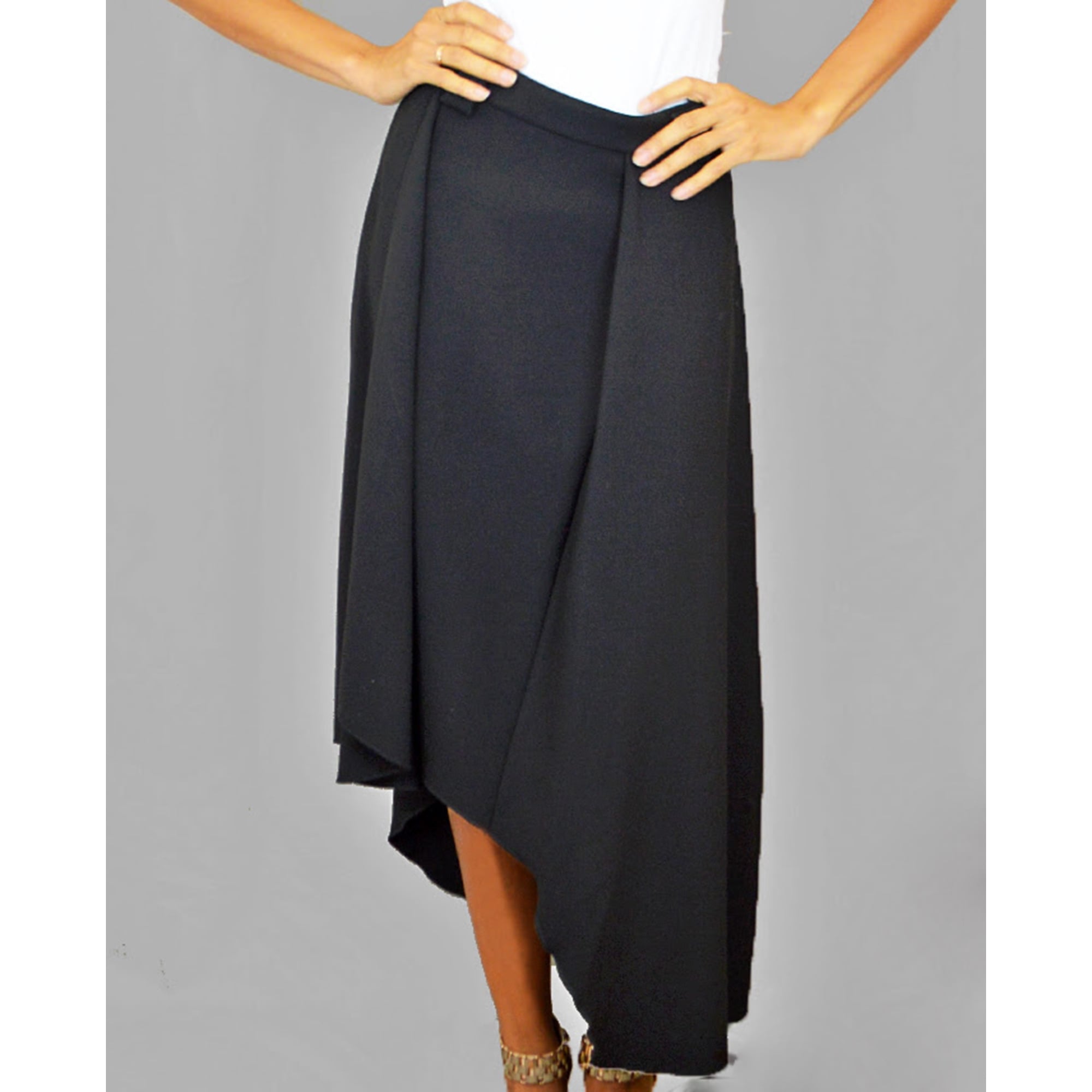 Alessandra midi length asymmetric hem skirt