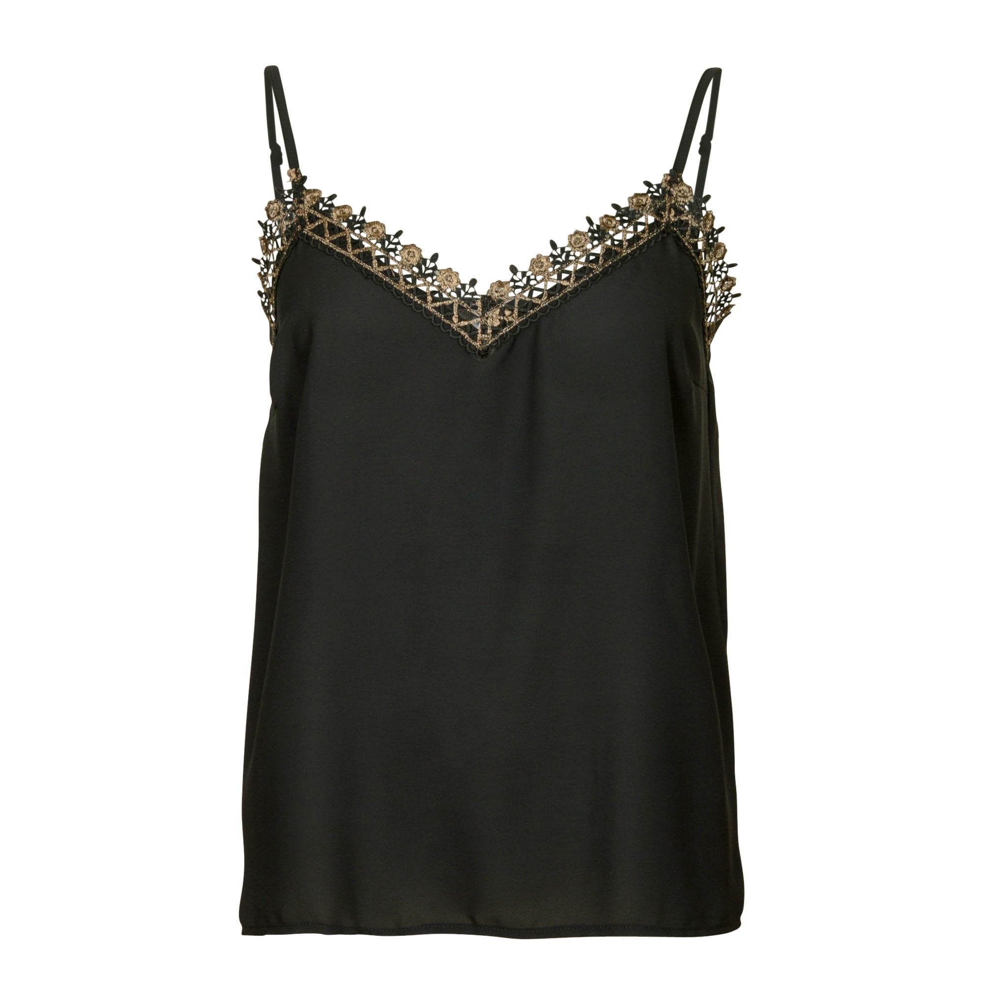 Dina black crepe crochet trim cami top