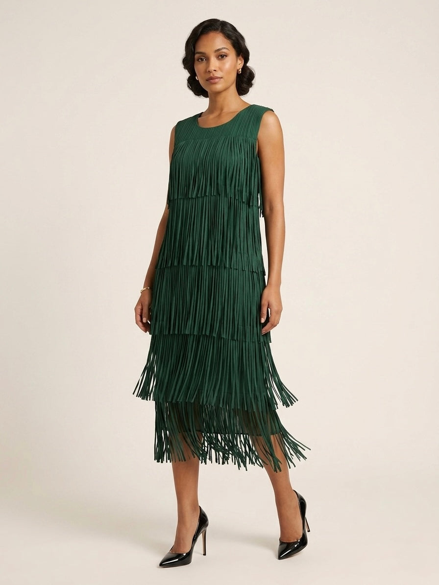 Arial Pleated midi fringed dress