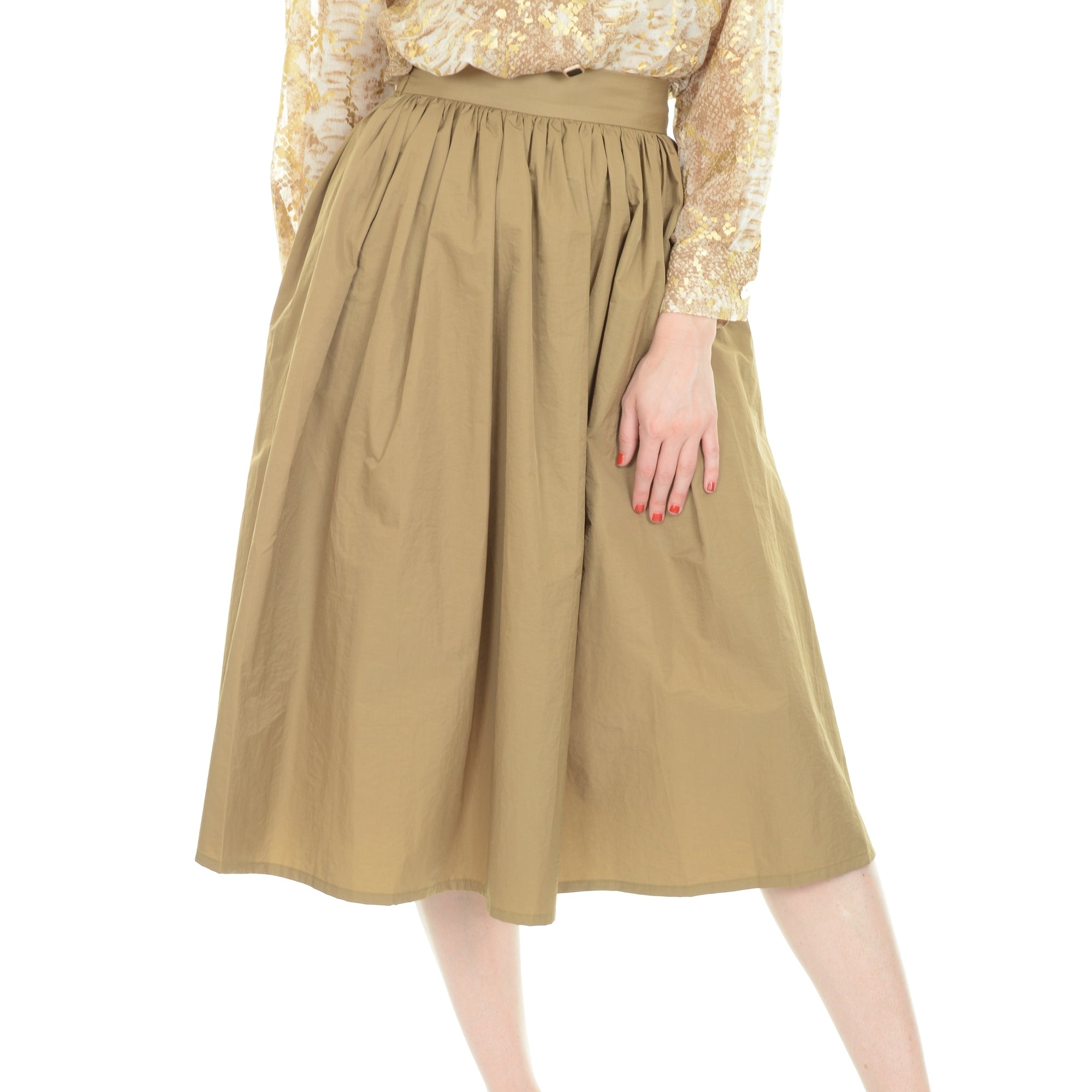 Zoe gold colour cotton mix high waist calf length skirt