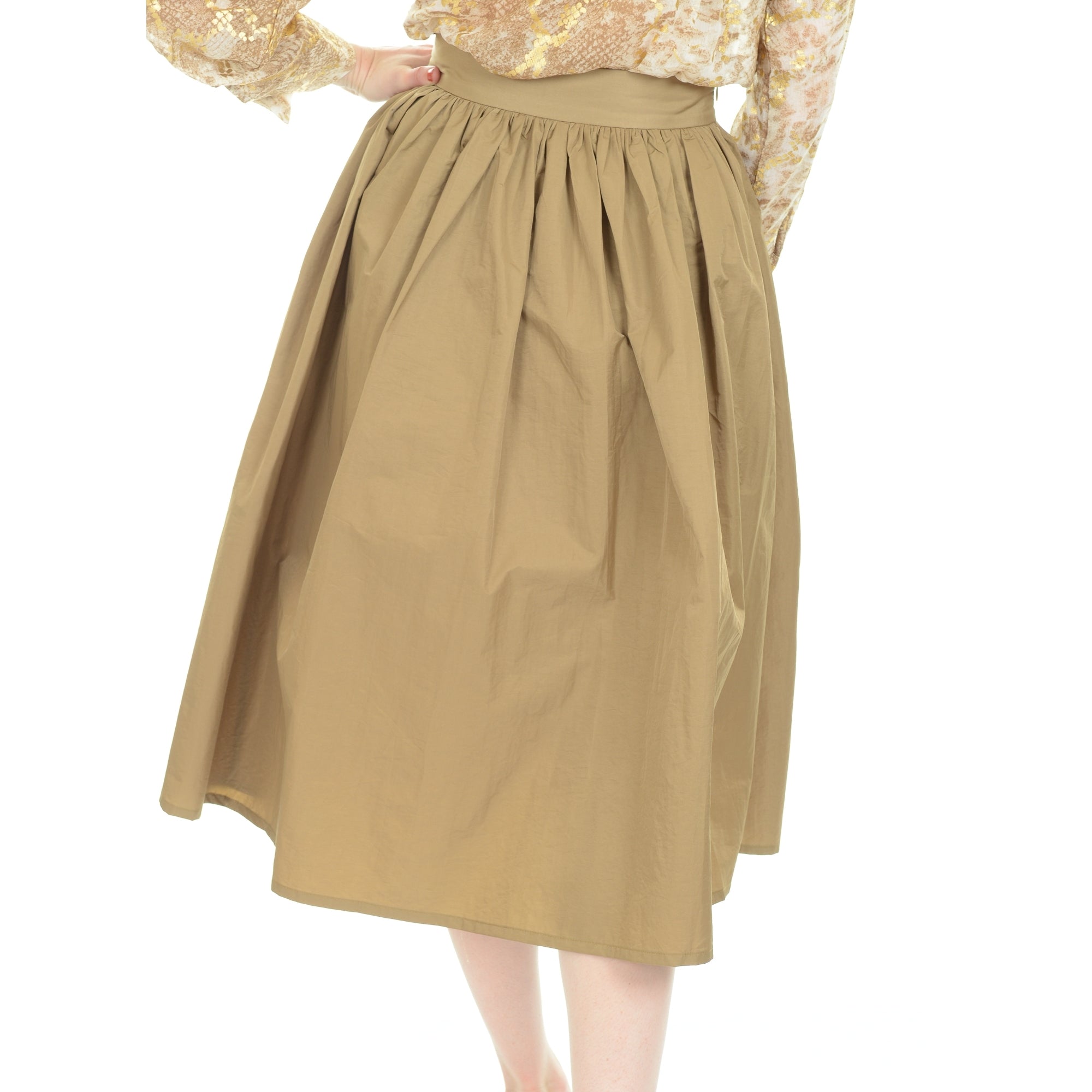 Zoe gold colour cotton mix high waist calf length skirt