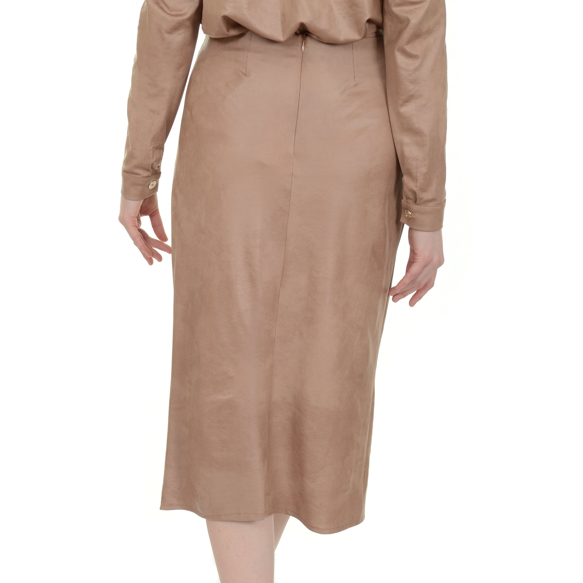 Jagger caramel split front soft pleather skirt