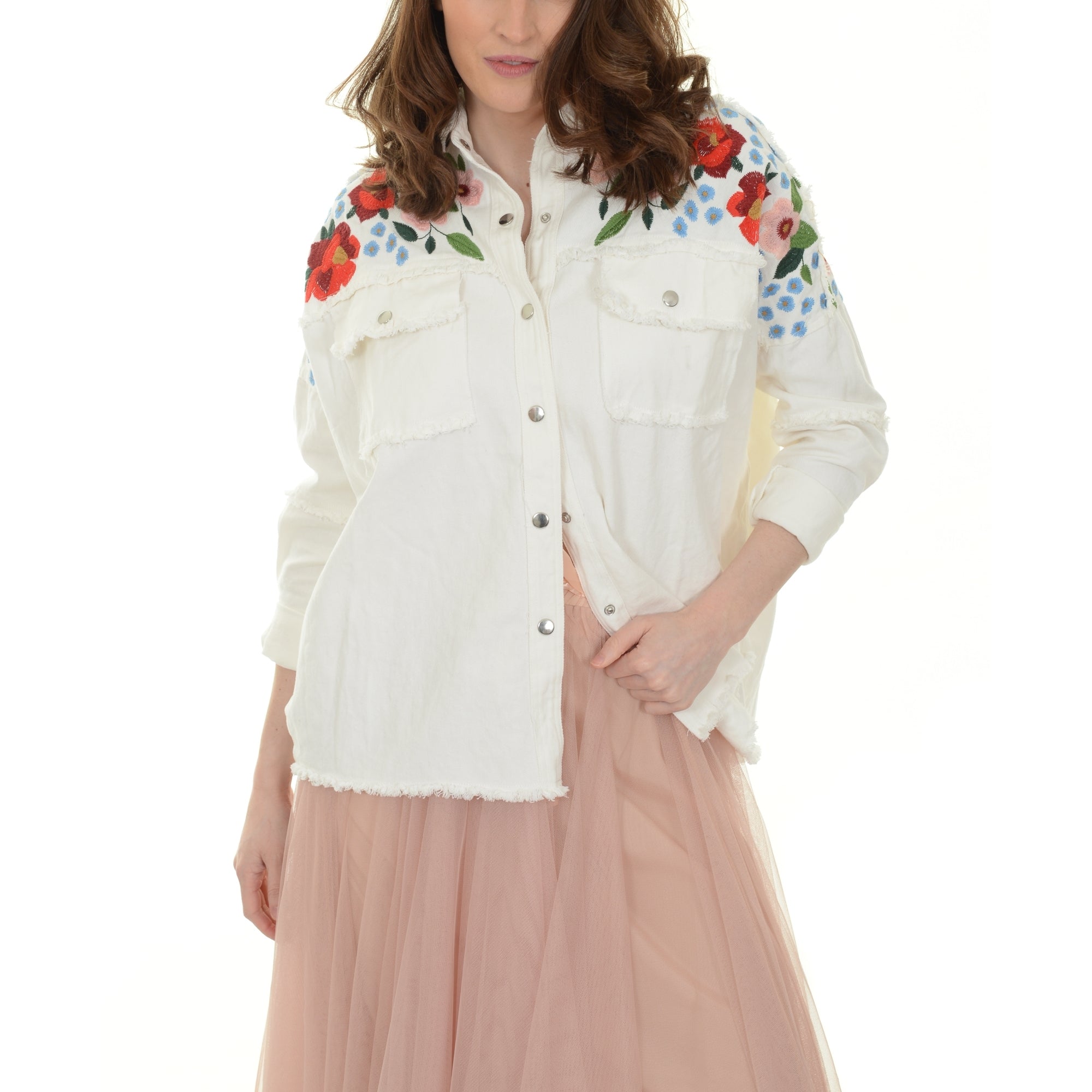 Melissa white denim embroidered shirt