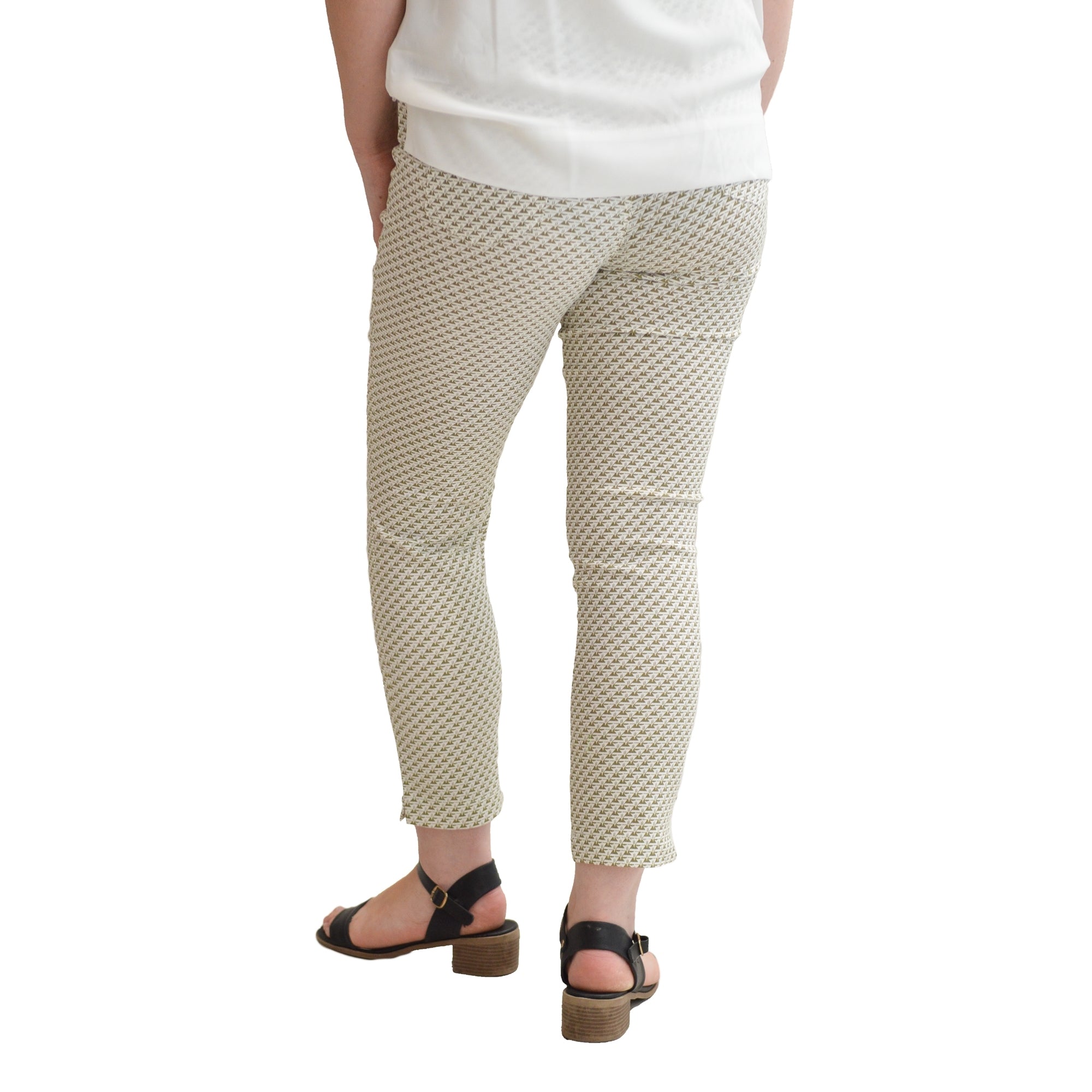 Fifi khaki printed stretch capri trouser