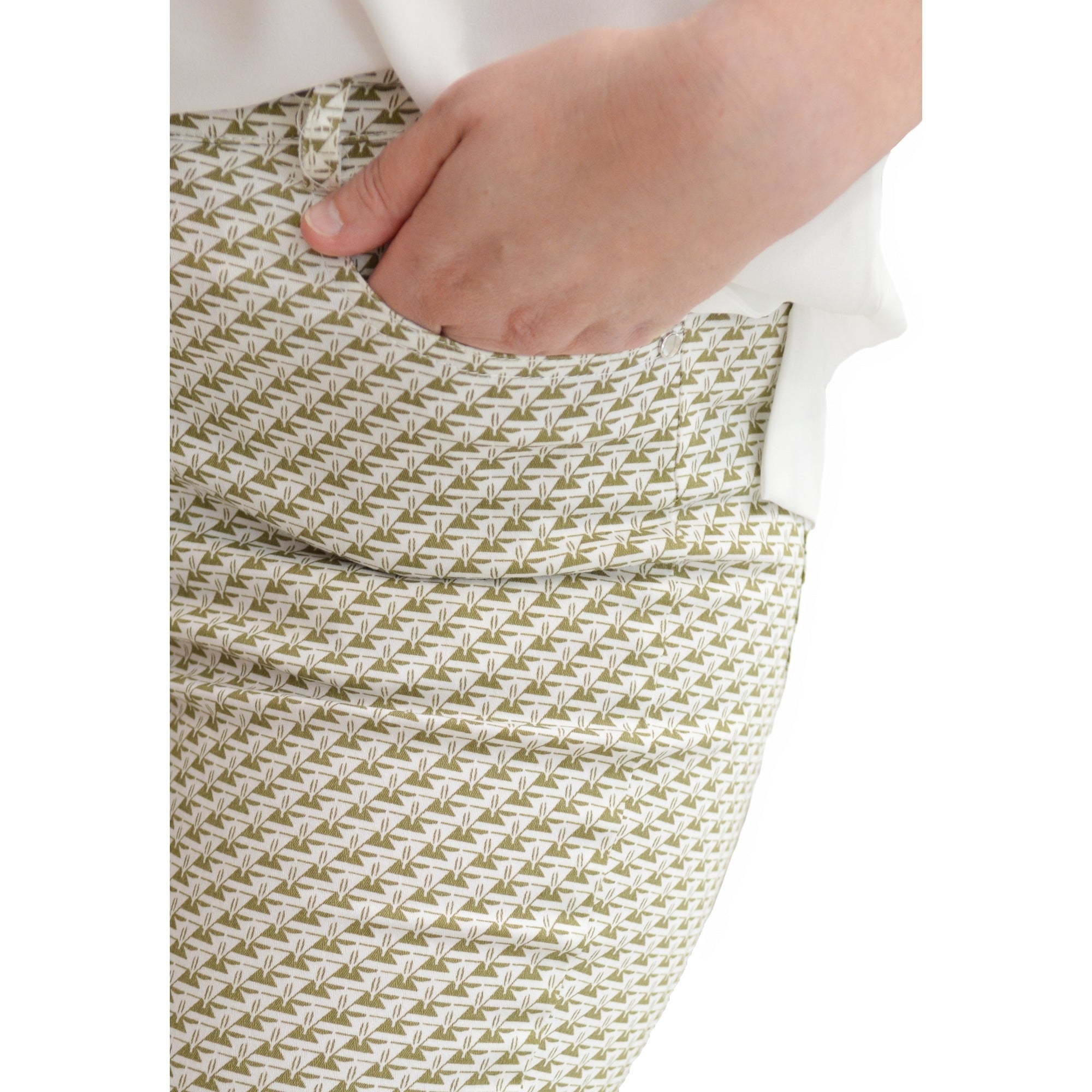 Fifi khaki printed stretch capri trouser