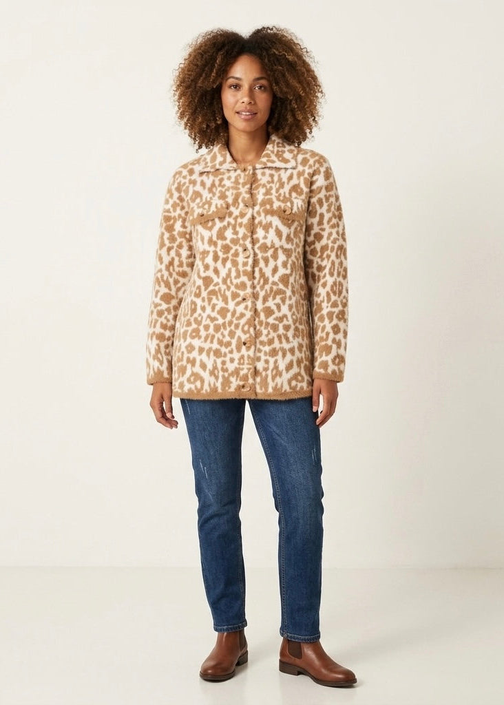Camilla tan cream leopard print knitted jacket