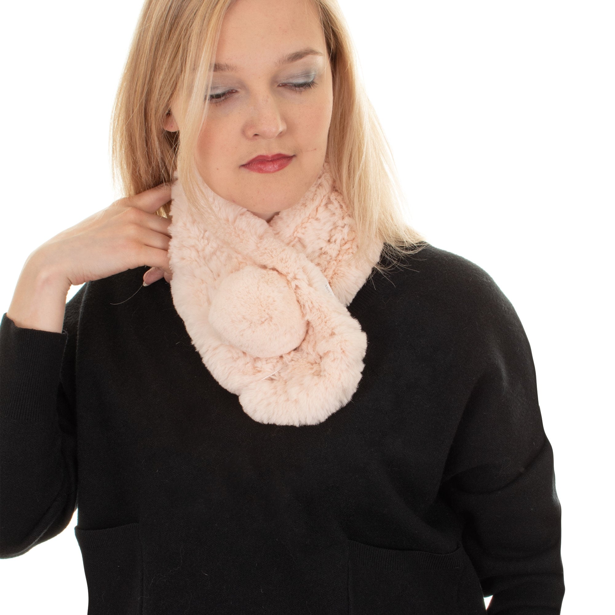 Bella blush cream luxuriously soft fur collar scarf