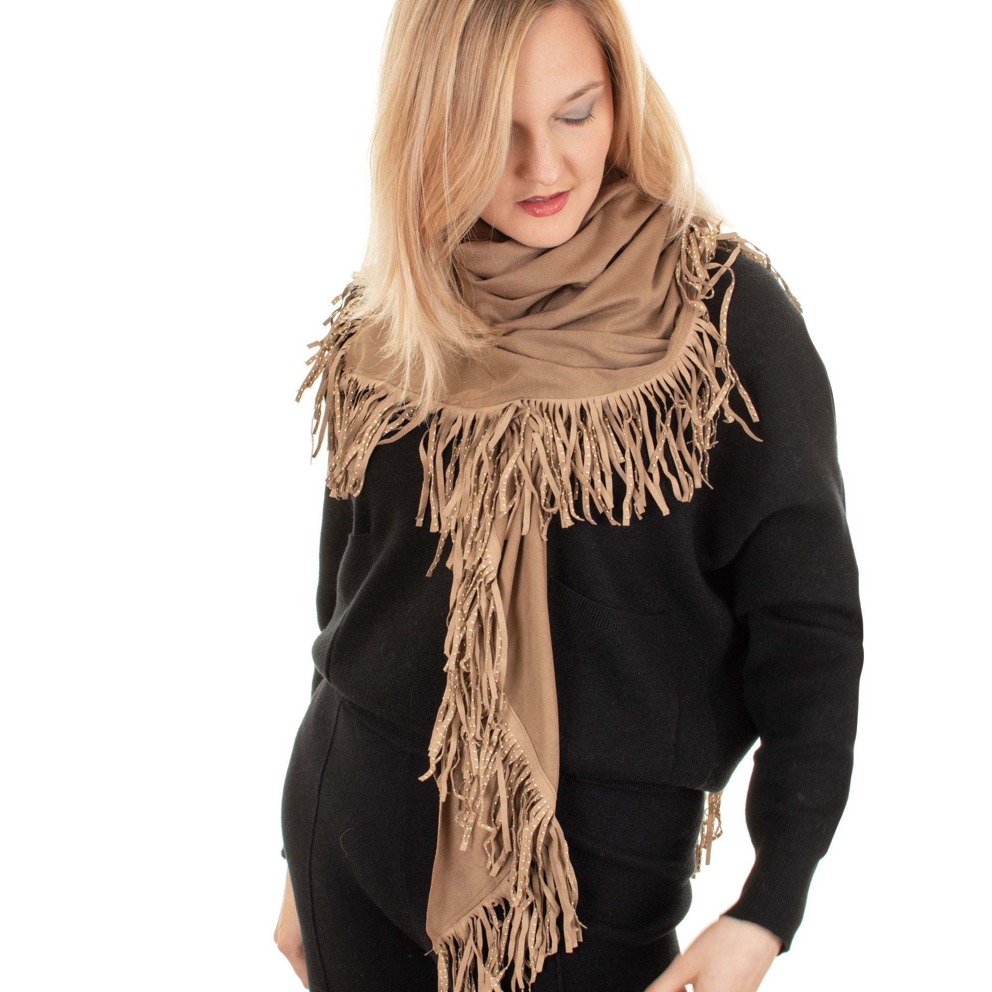 Rapha tan studded fringe suedette wrap