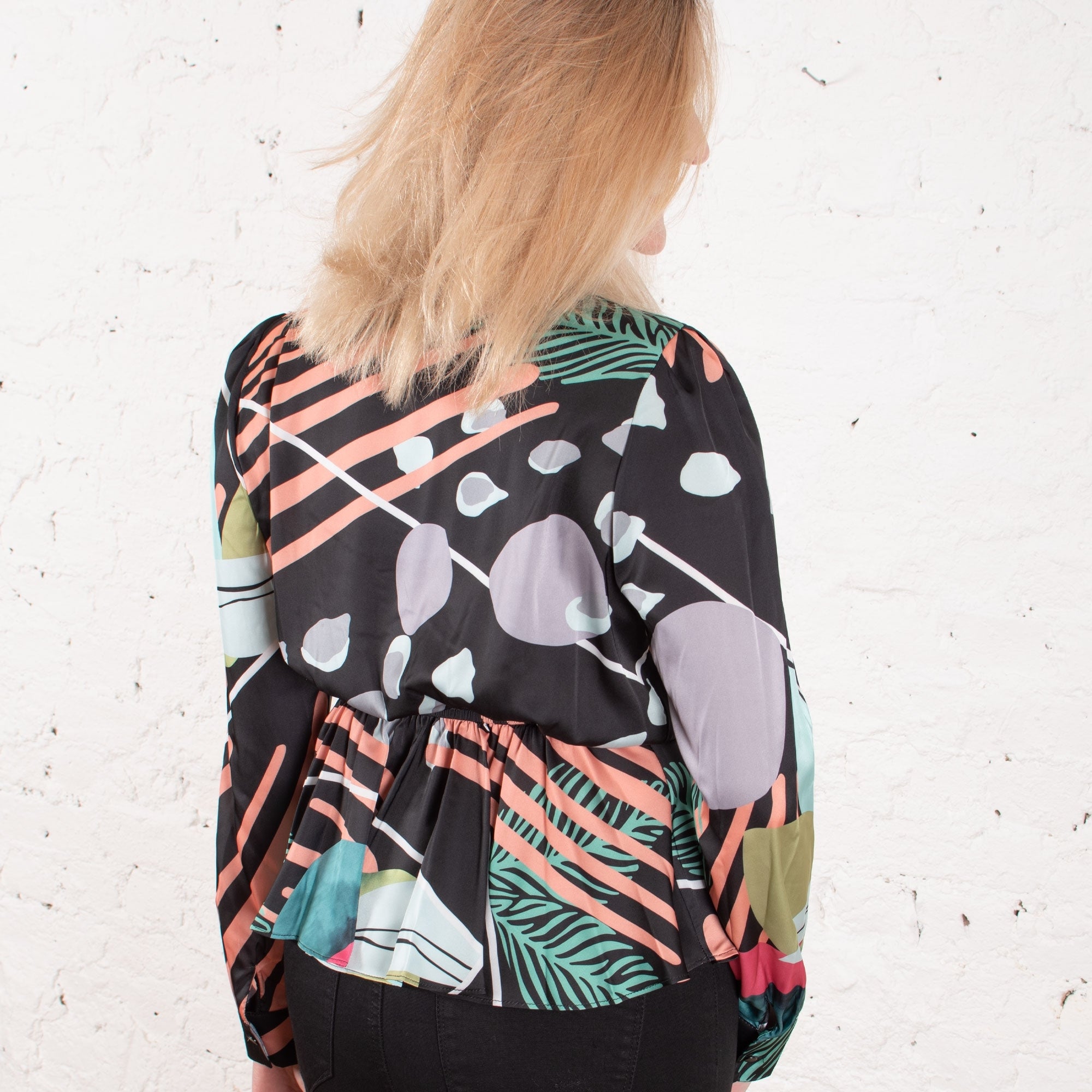 Tamara black cross front printed top