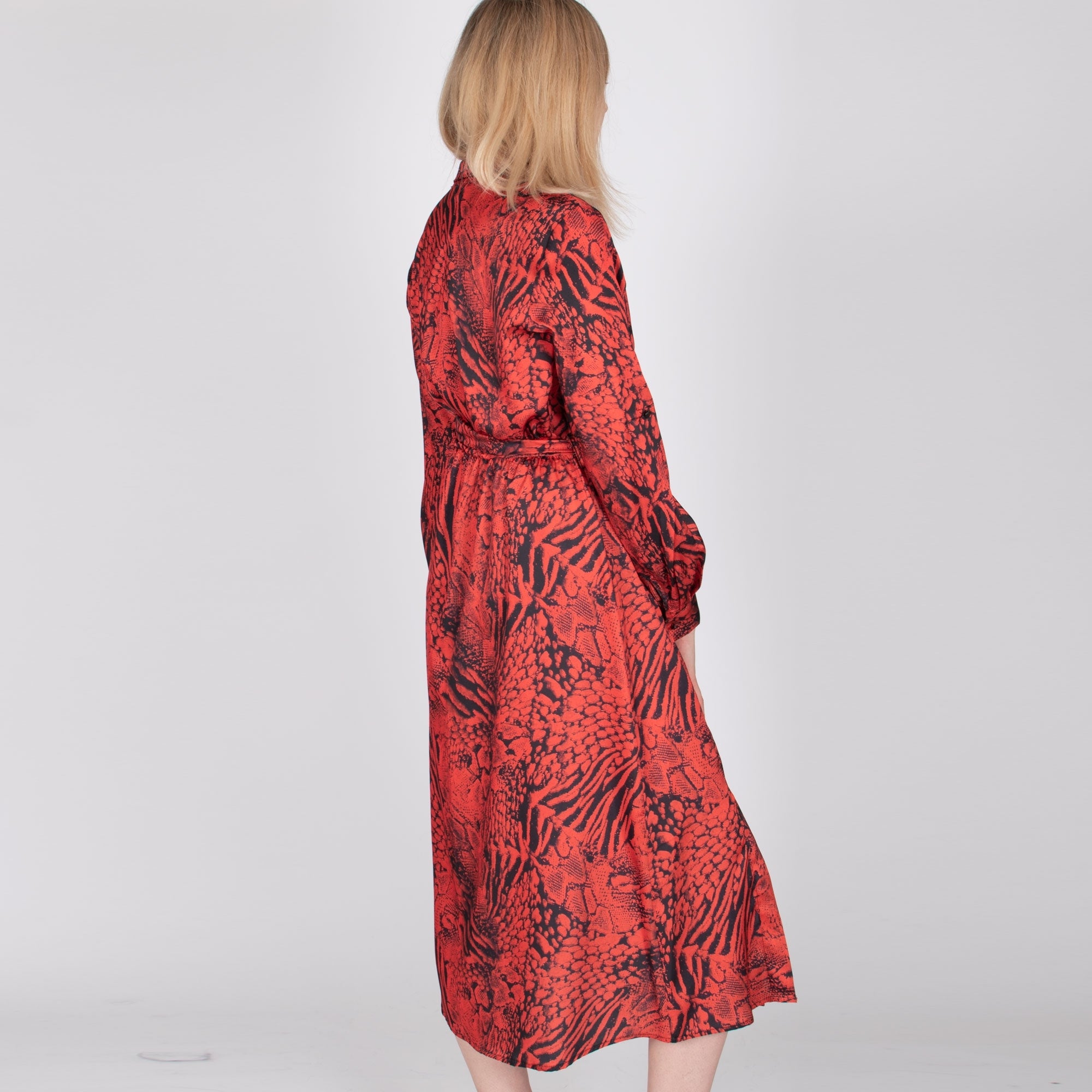 Torri red printed satin touch shirt dress