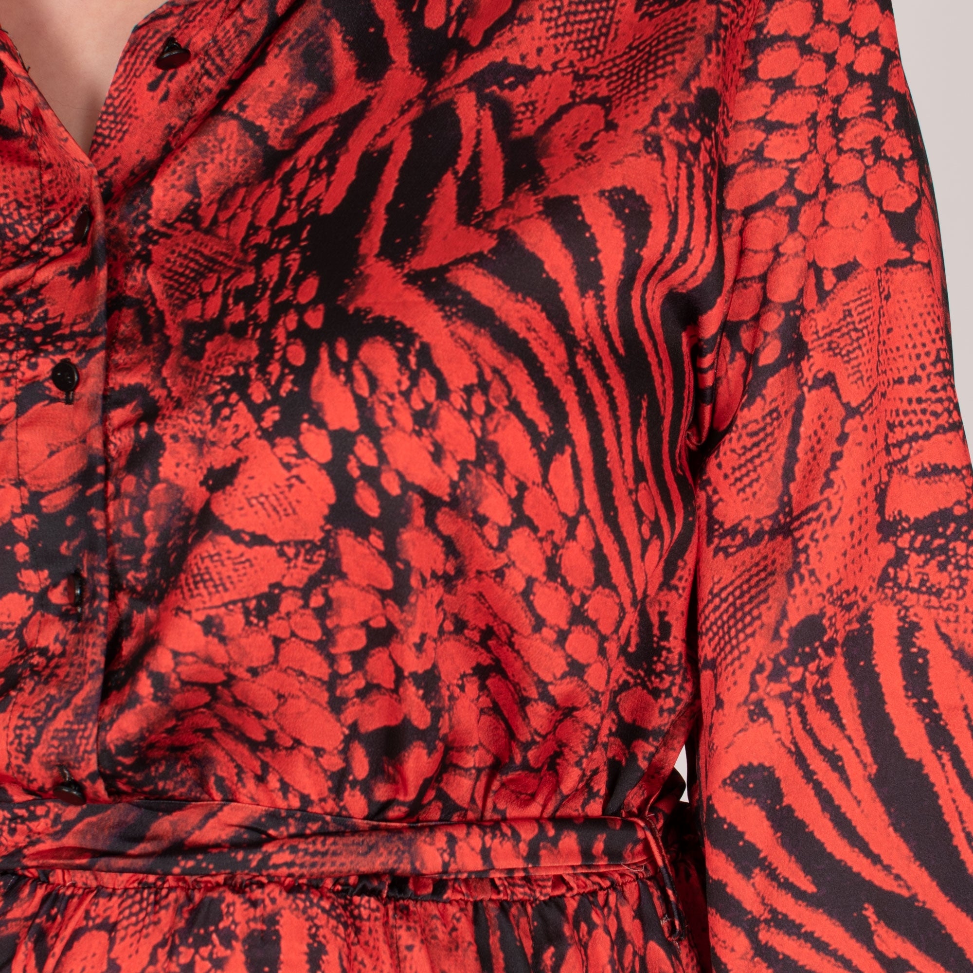 Torri red printed satin touch shirt dress