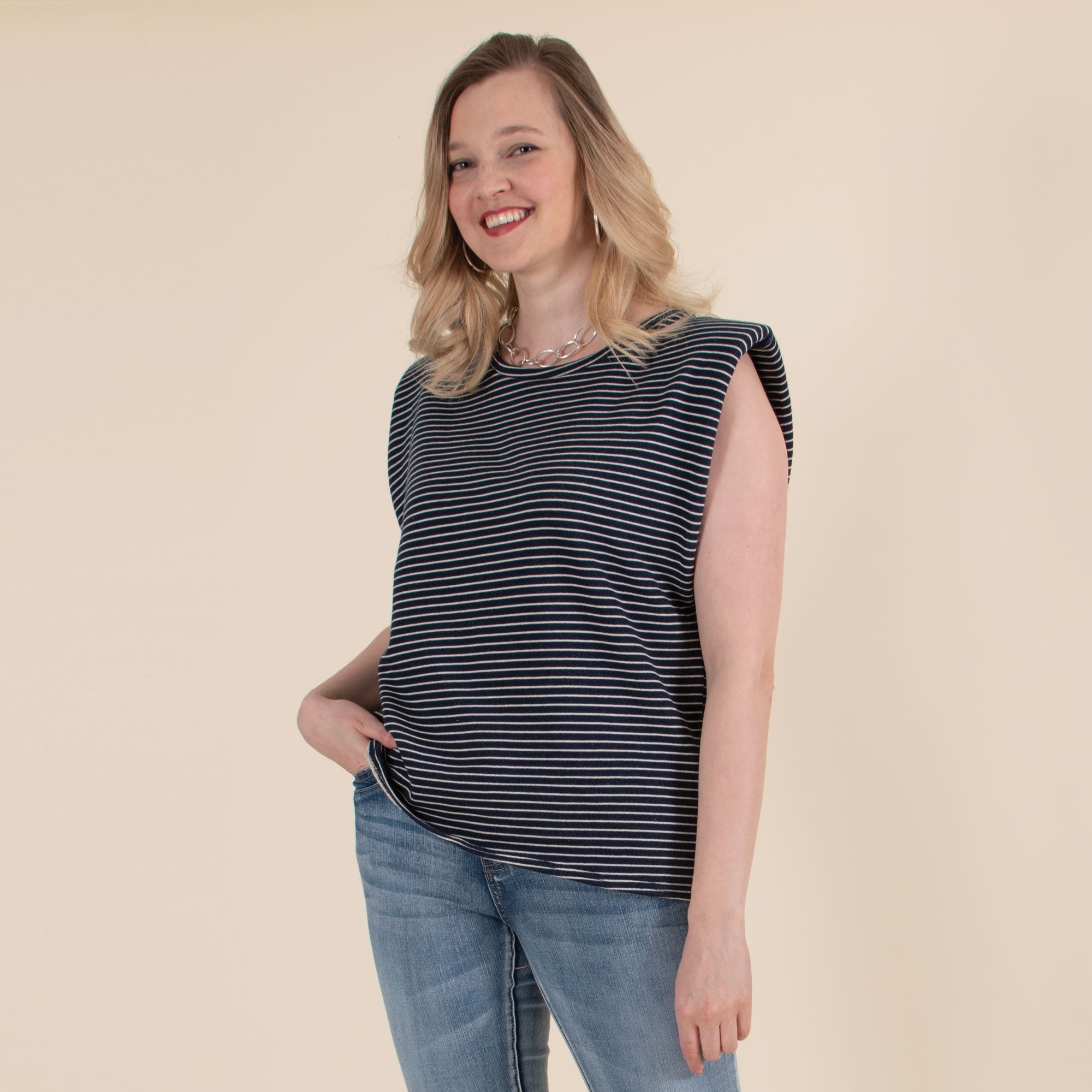 Paulie navy stripe cotton sweat top