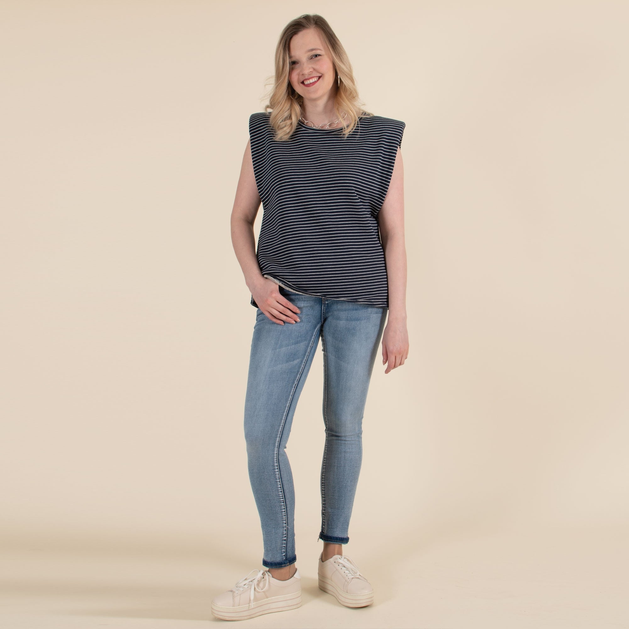 Paulie navy stripe cotton sweat top