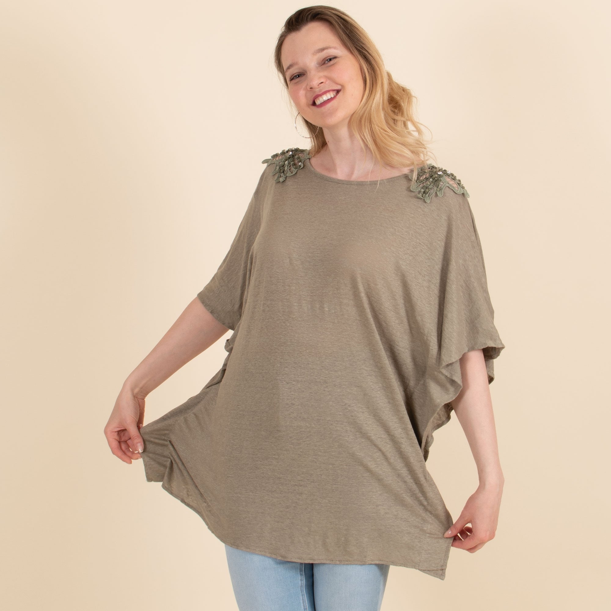 Jennifer hkaki pure linen relaxed fit crochet t shirt