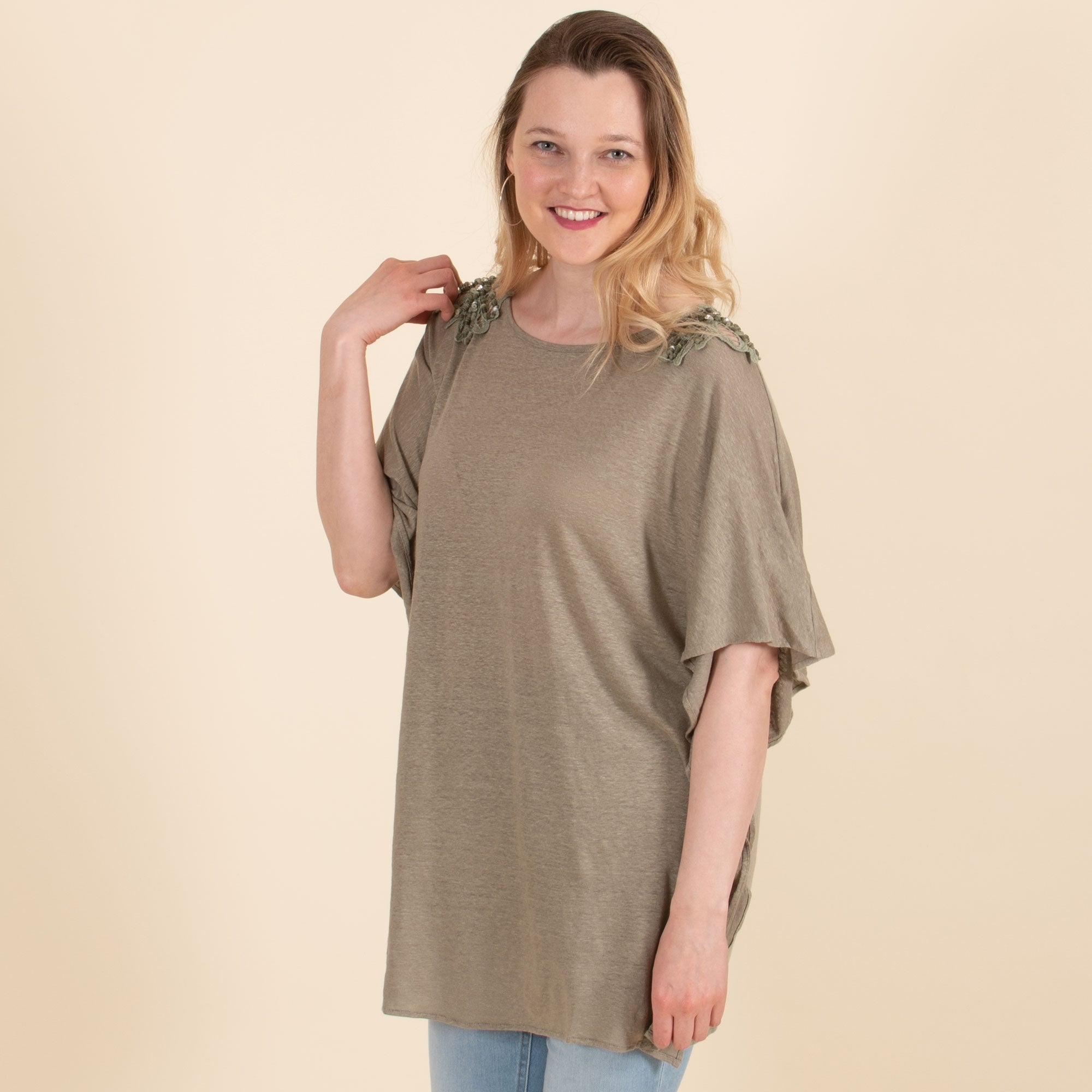 Jennifer hkaki pure linen relaxed fit crochet t shirt