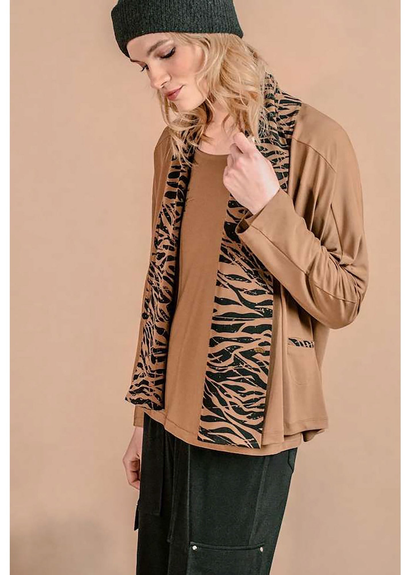 Aubrey mustard colour french jersey edge to edge cardigan
