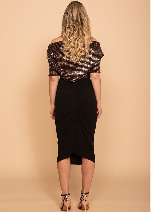 Mimas Sequin and crepe ruched dress