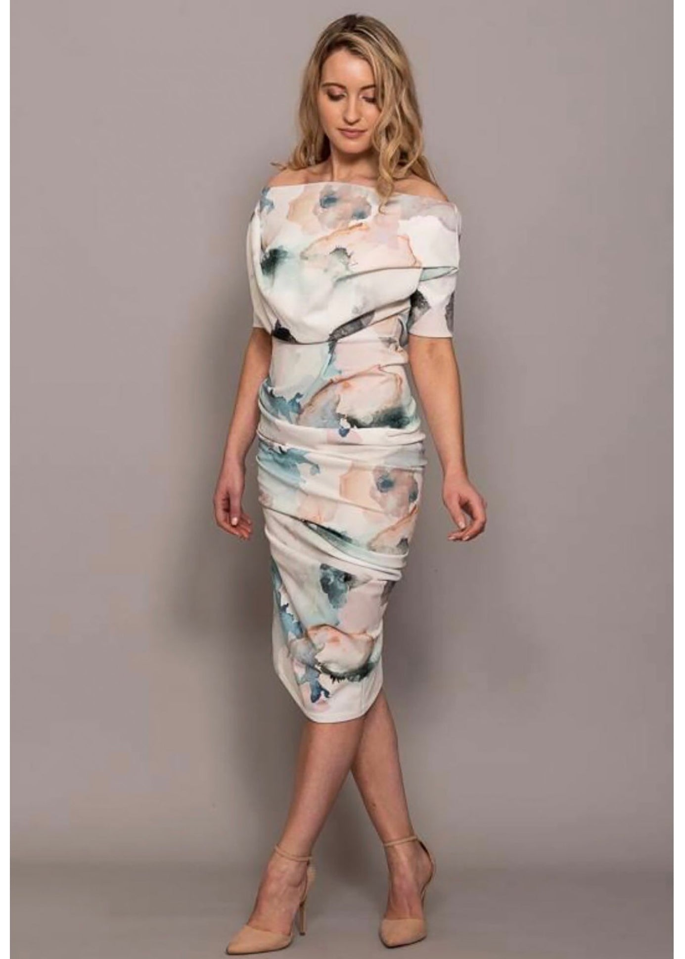 Verona ruched side soft white dress