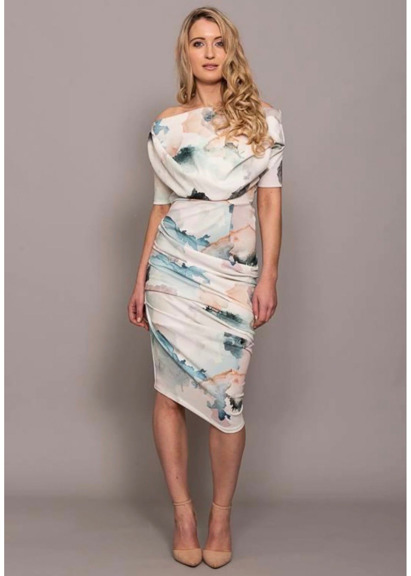Verona ruched side soft white dress