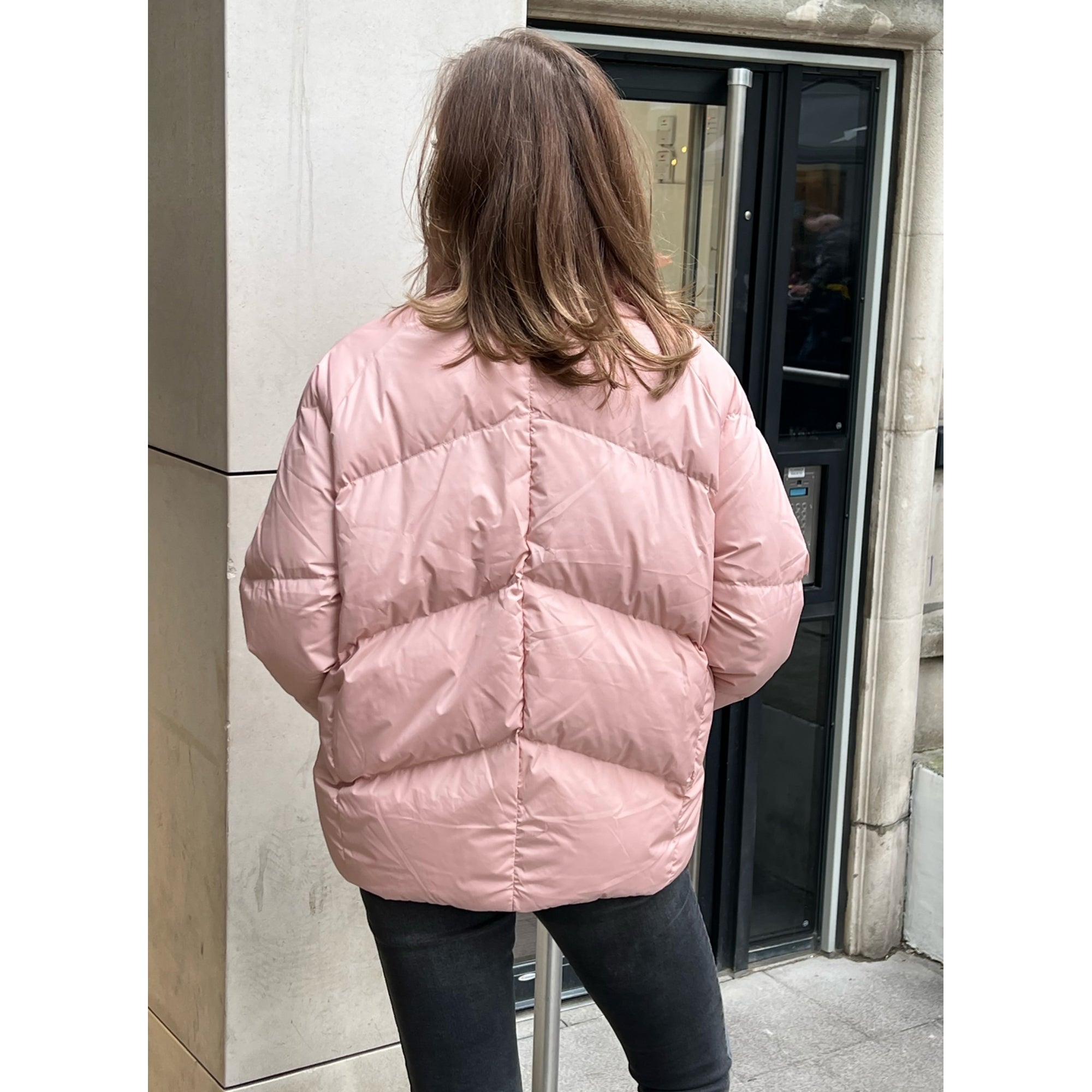 Sinead blush pink buckle front puffa jacket
