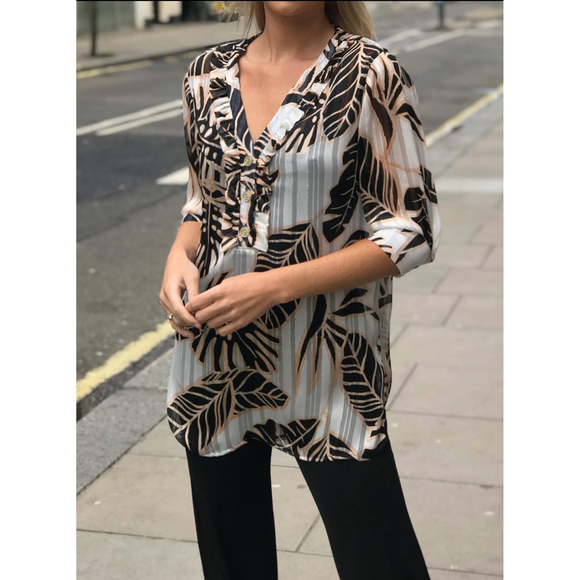 Rosalia blush chiffon printed blouse