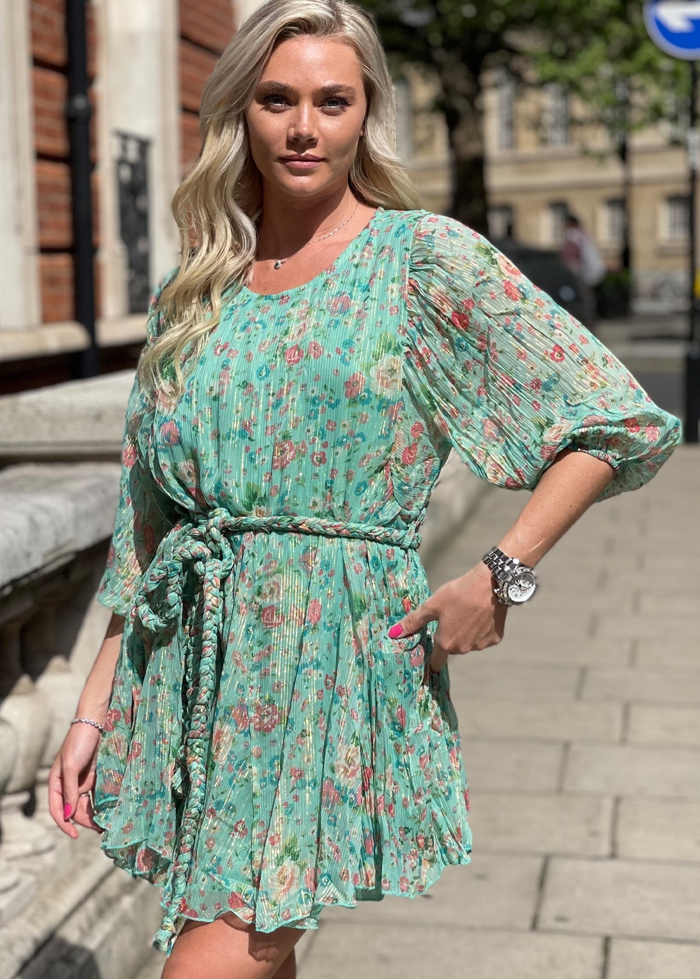 Ella mint chiffon ditsy floral print mini dress