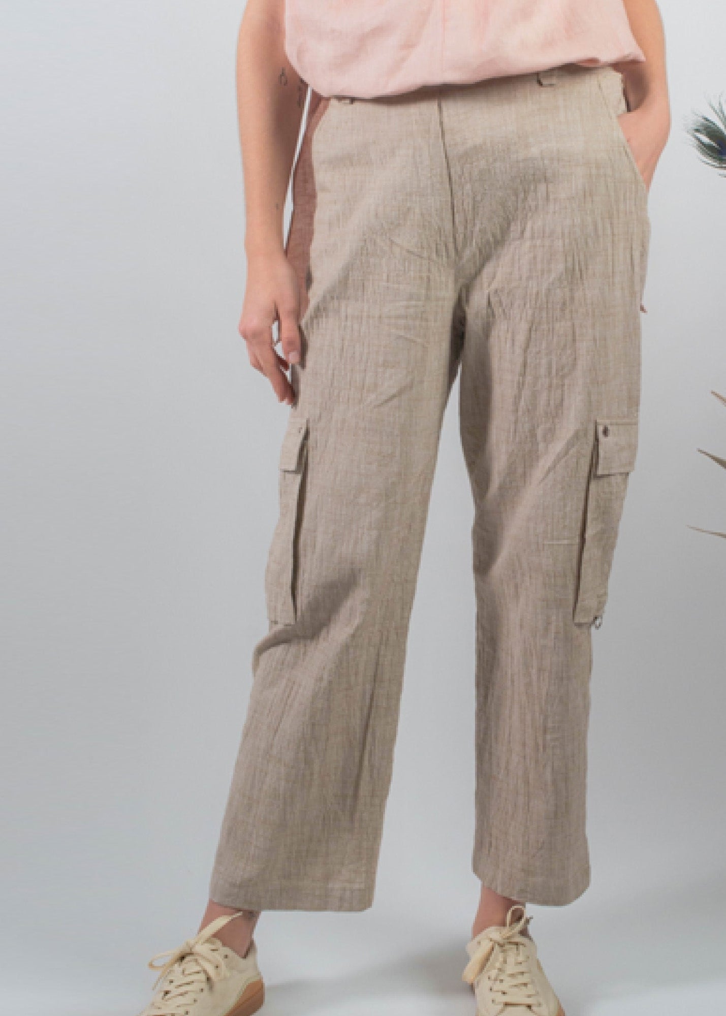 Annika natural colour pure cotton cropped cargo trouser