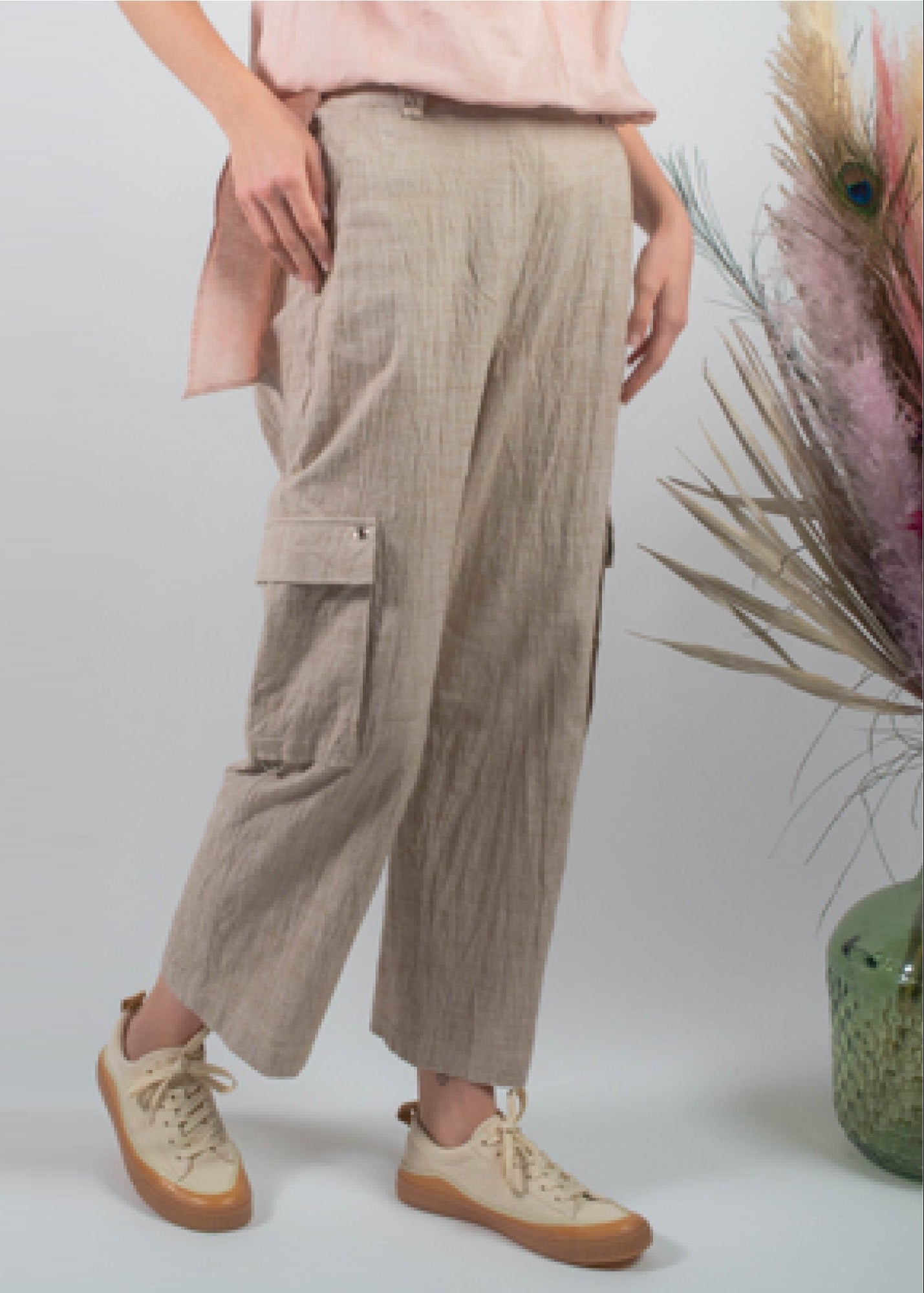 Annika natural colour pure cotton cropped cargo trouser