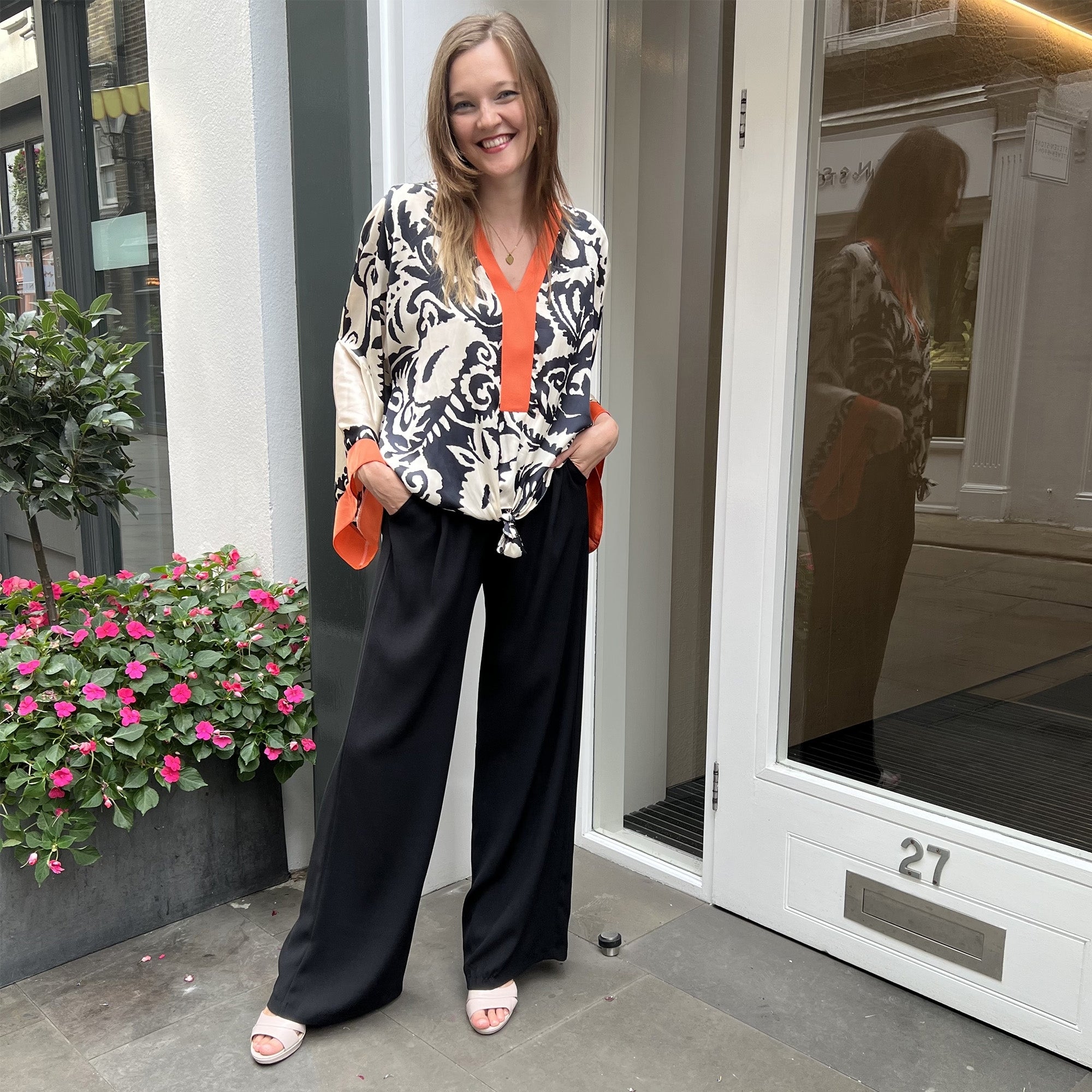 Cami black relaxed fit belted crepe trousers