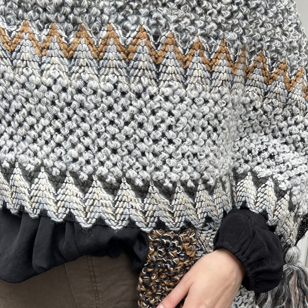 Myra cream multi knitted tassle trim shawl