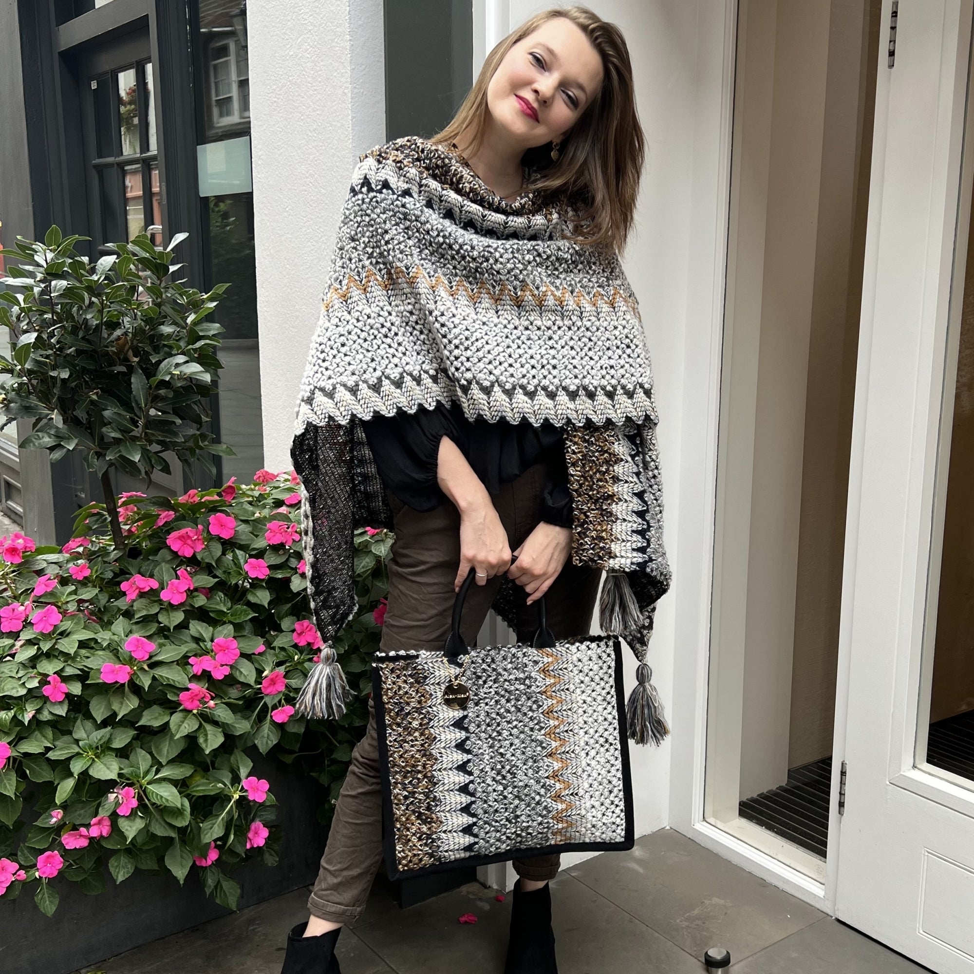 Myra cream multi knitted tassle trim shawl