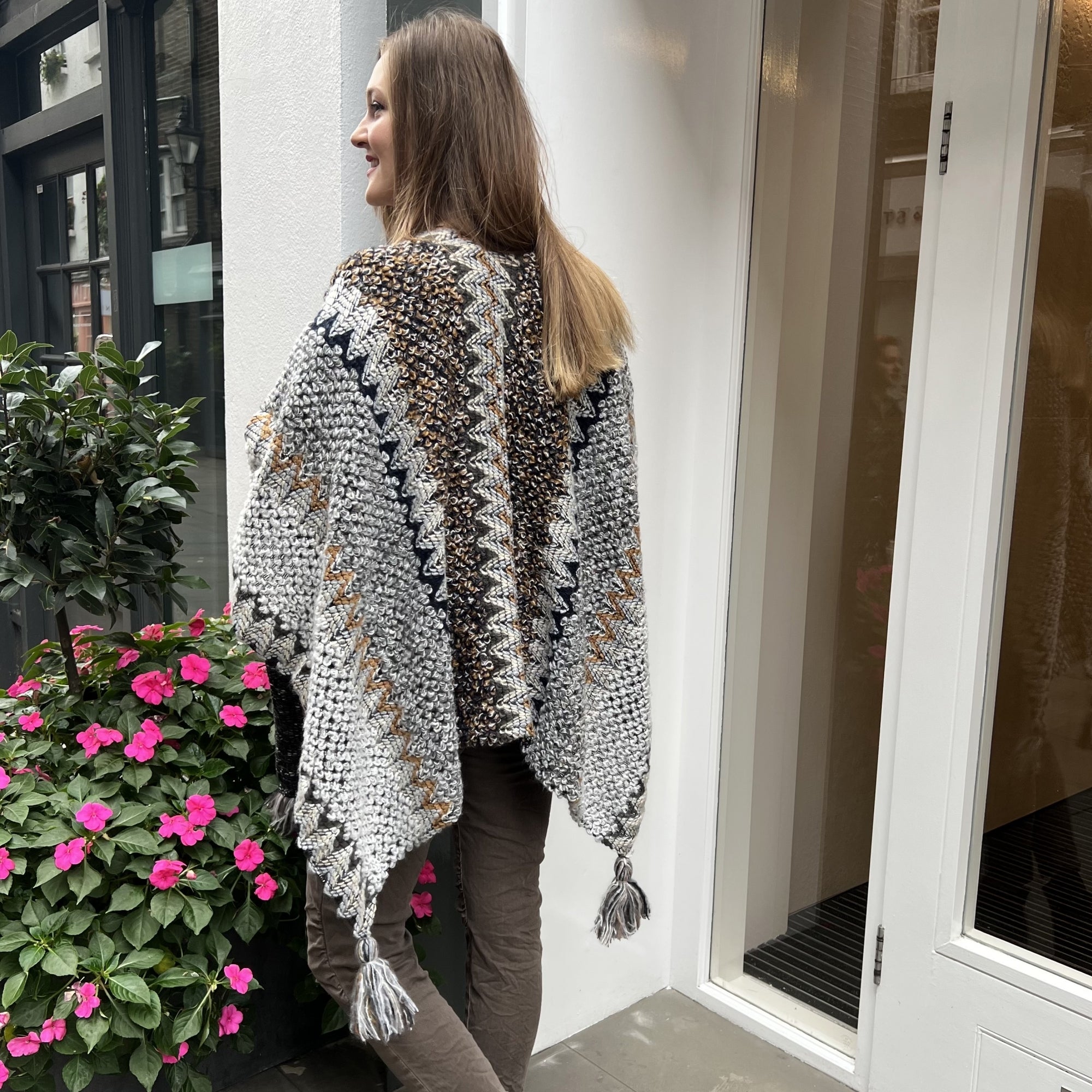 Myra cream multi knitted tassle trim shawl