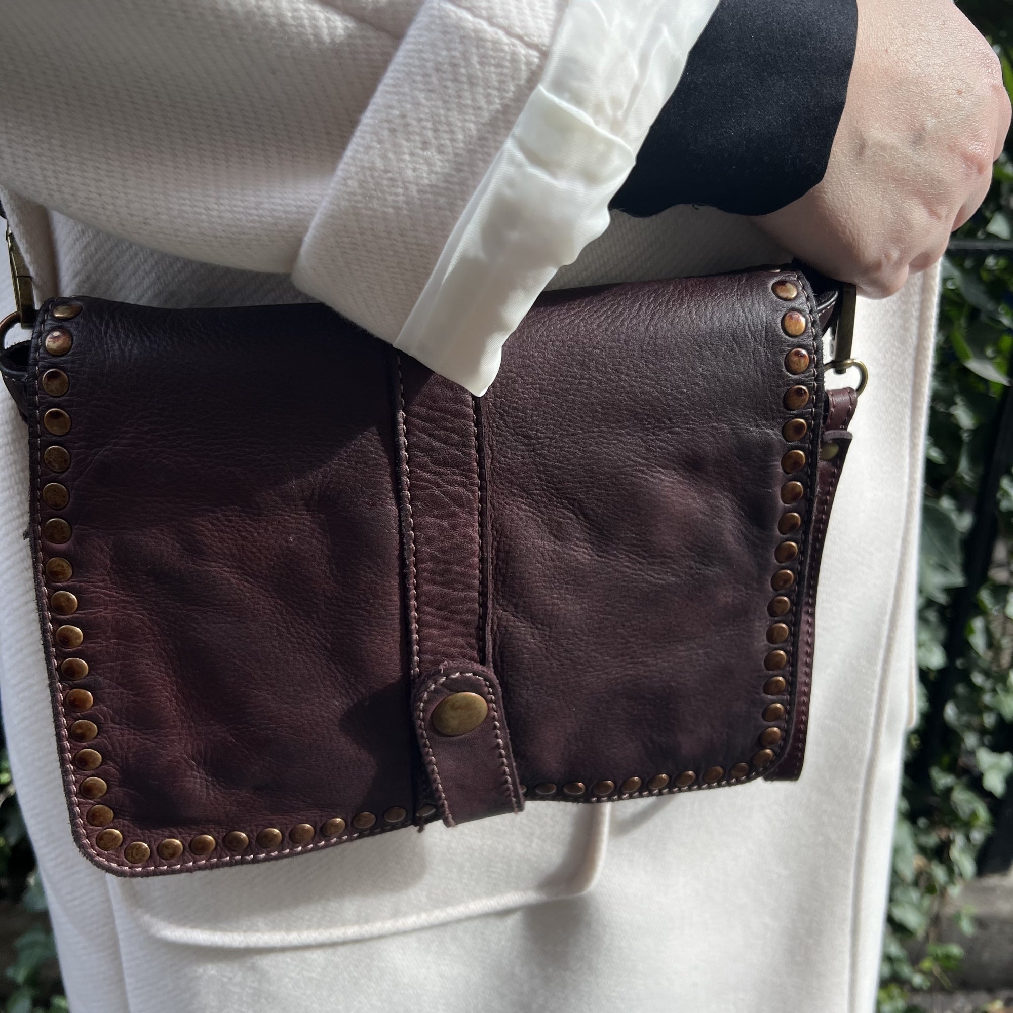 Vintage burgundy cross body / clutch soft leather bag