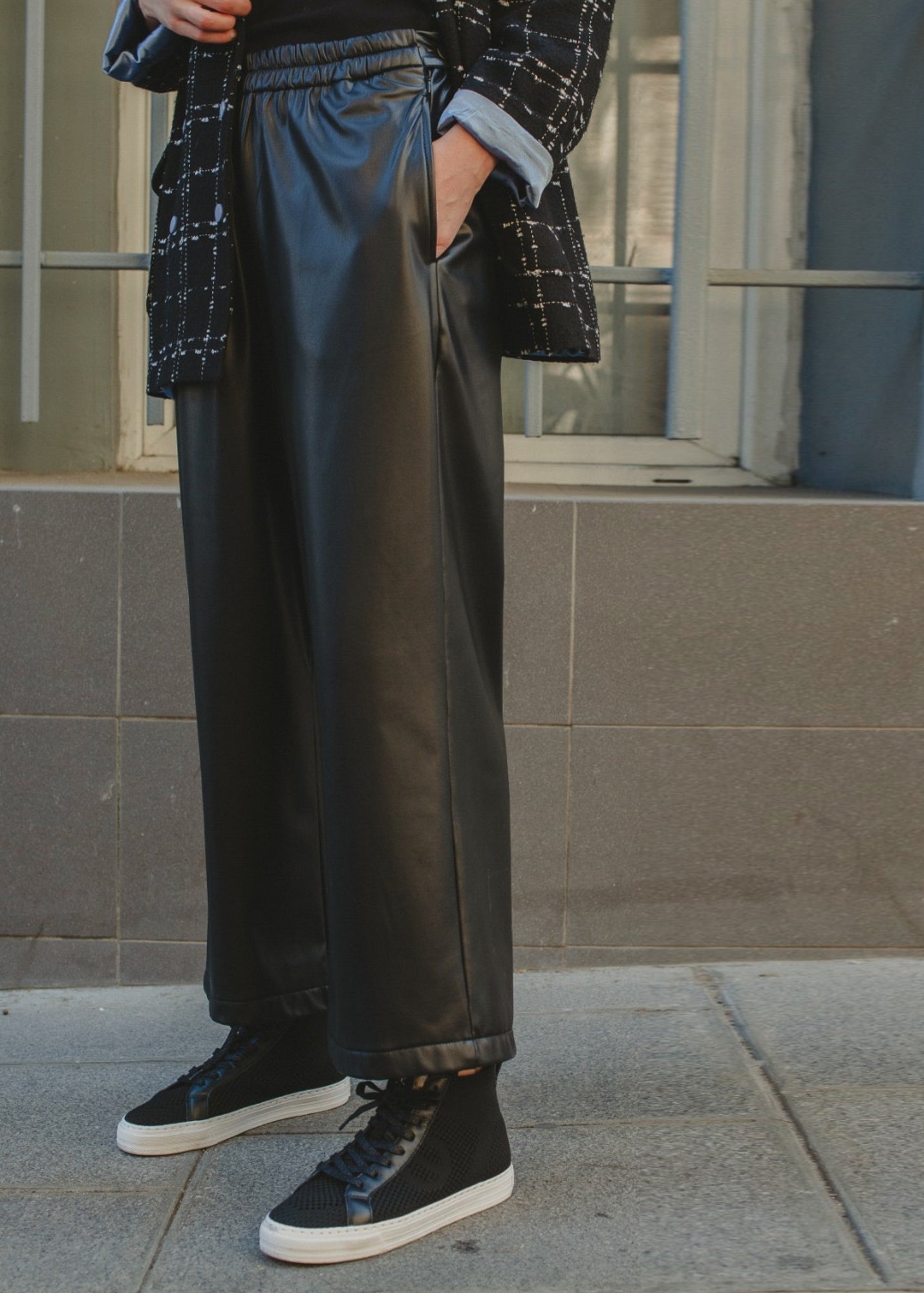 Tessa 3/4 length wide leg soft pleather trouser