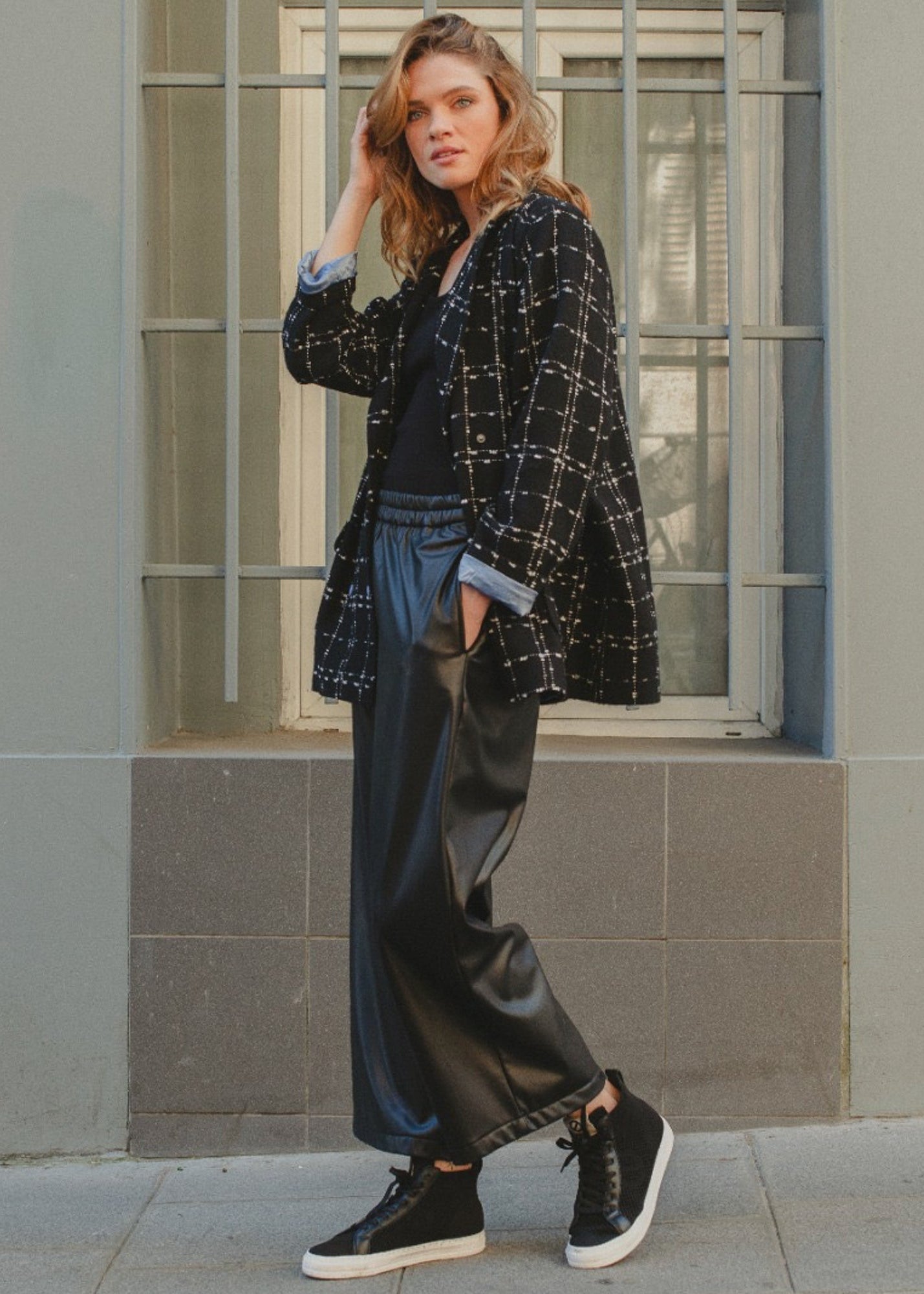 Tessa 3/4 length wide leg soft pleather trouser