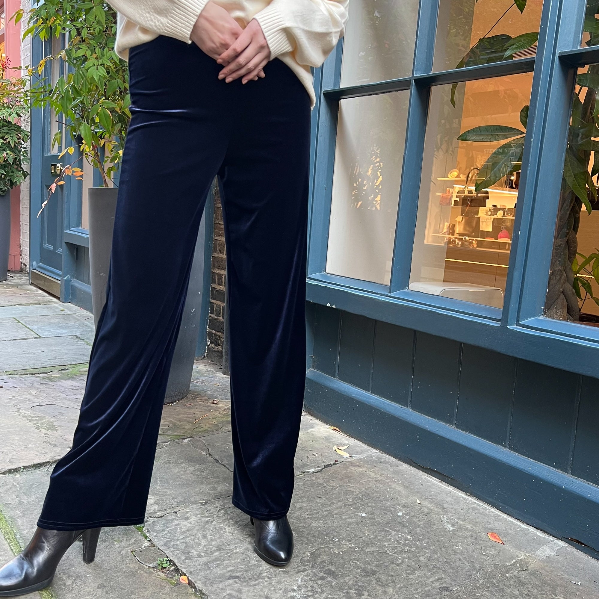 Guax Midnight Blue Soft Velvet Wide Leg Palazzo Trouser