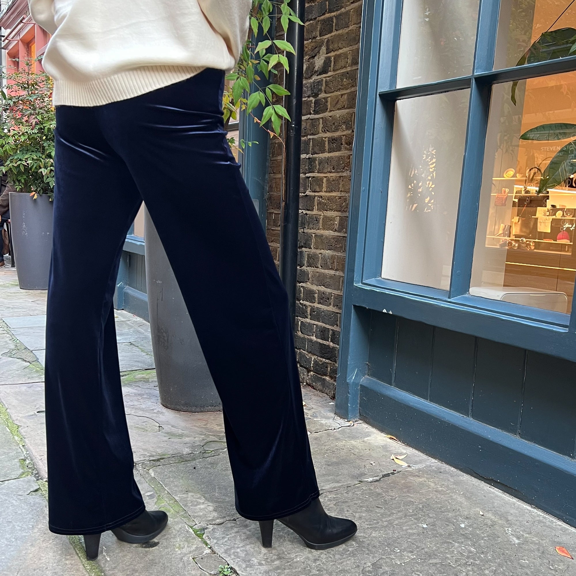 Guax Midnight Blue Soft Velvet Wide Leg Palazzo Trouser