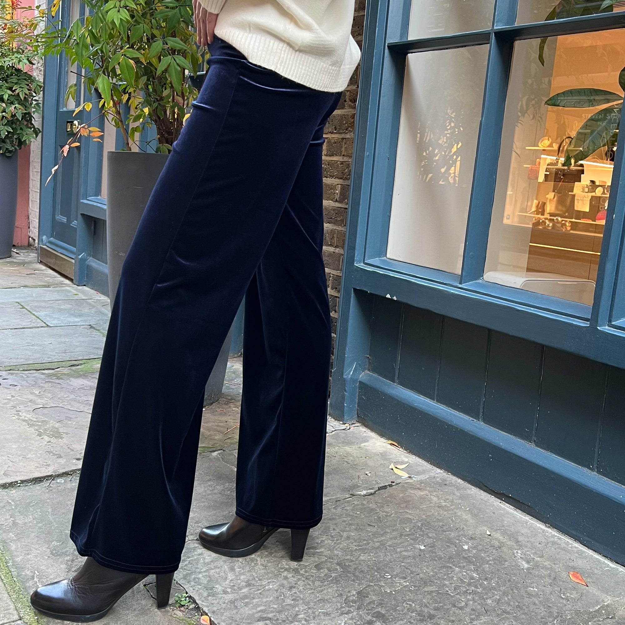 Guax Midnight Blue Soft Velvet Wide Leg Palazzo Trouser