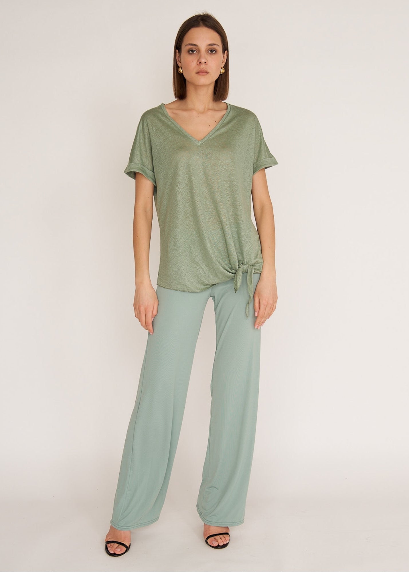 Guax - sage wide leg french crepe palazzo trouser