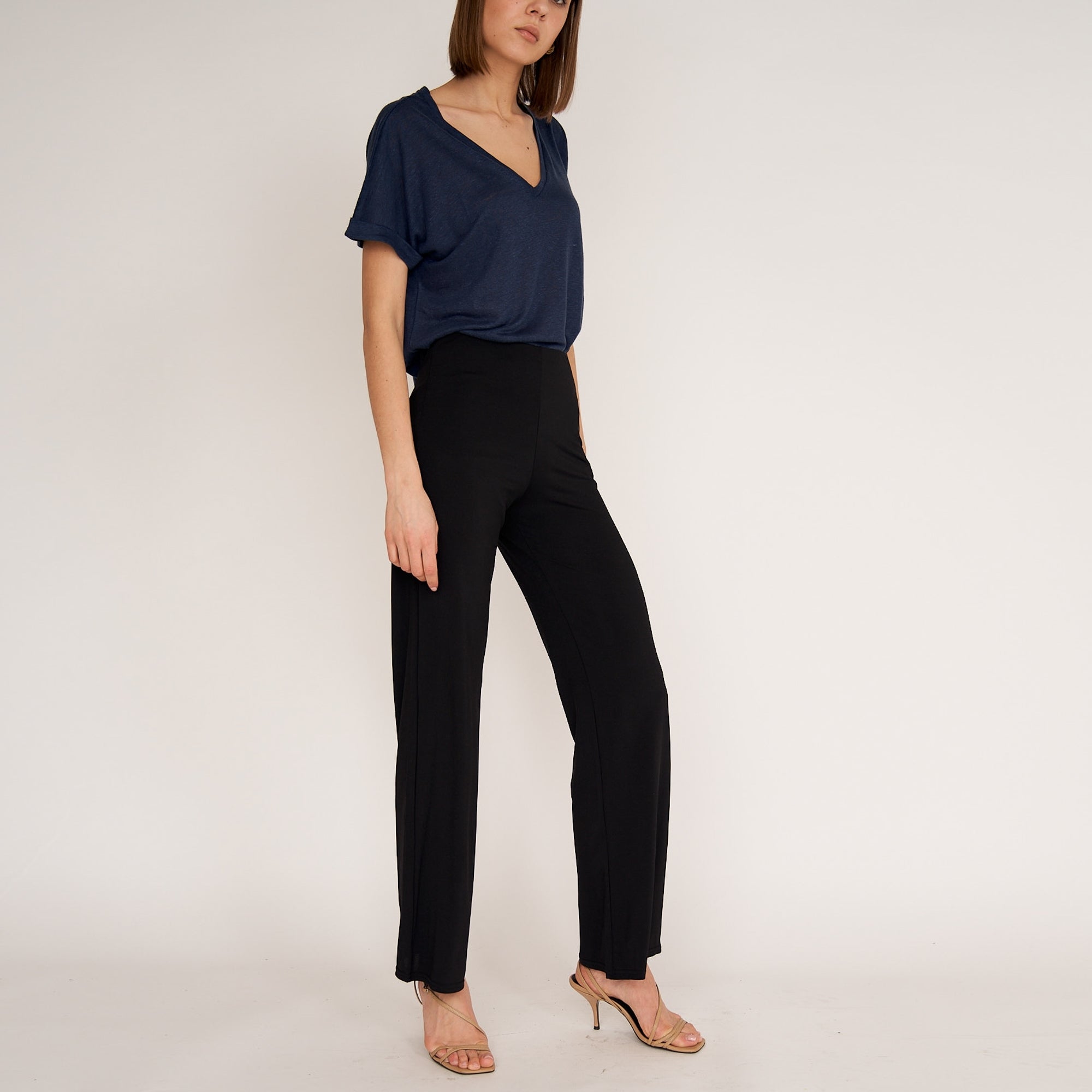 Guax black wide leg french crepe palazzo trouser