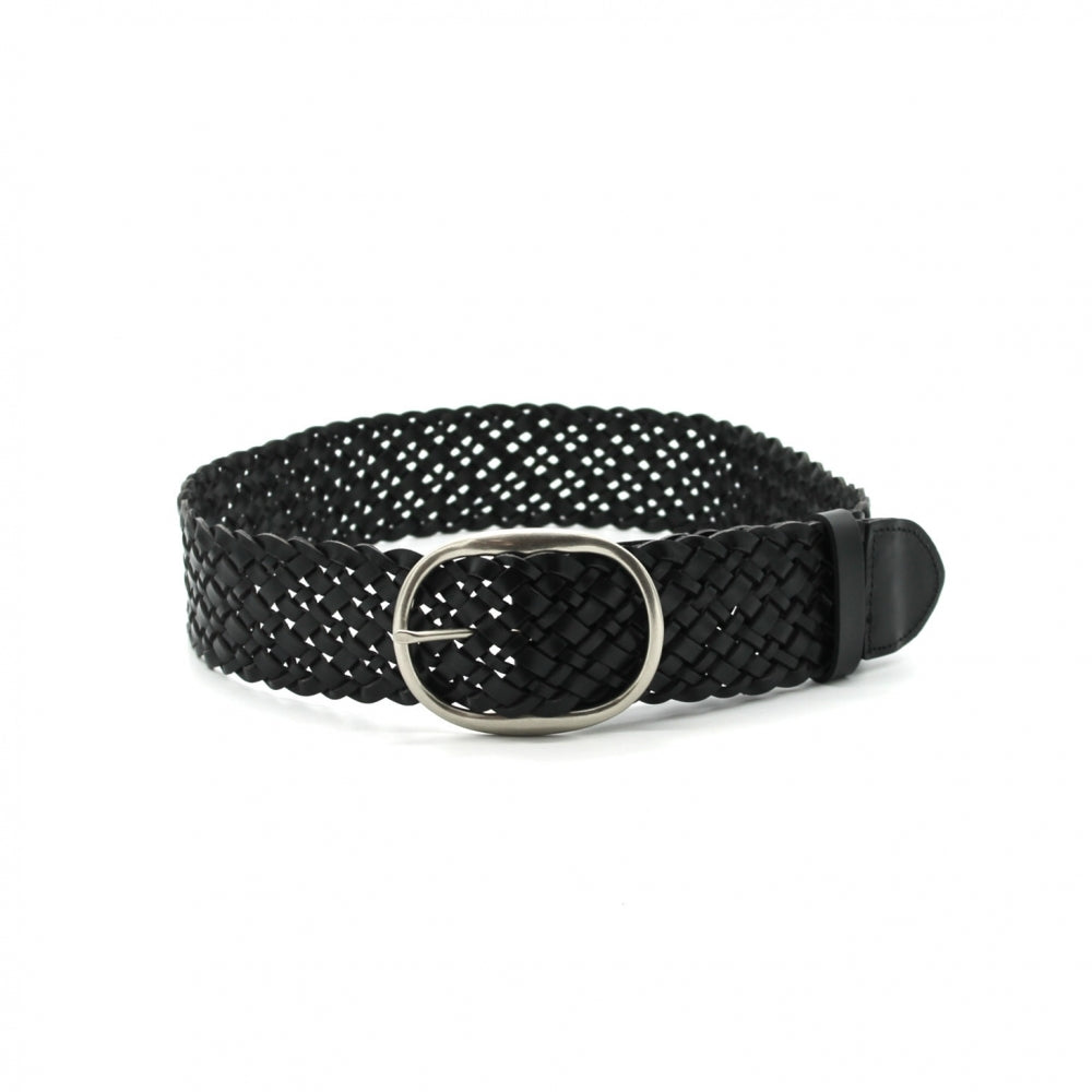 Plaited black leather belt
