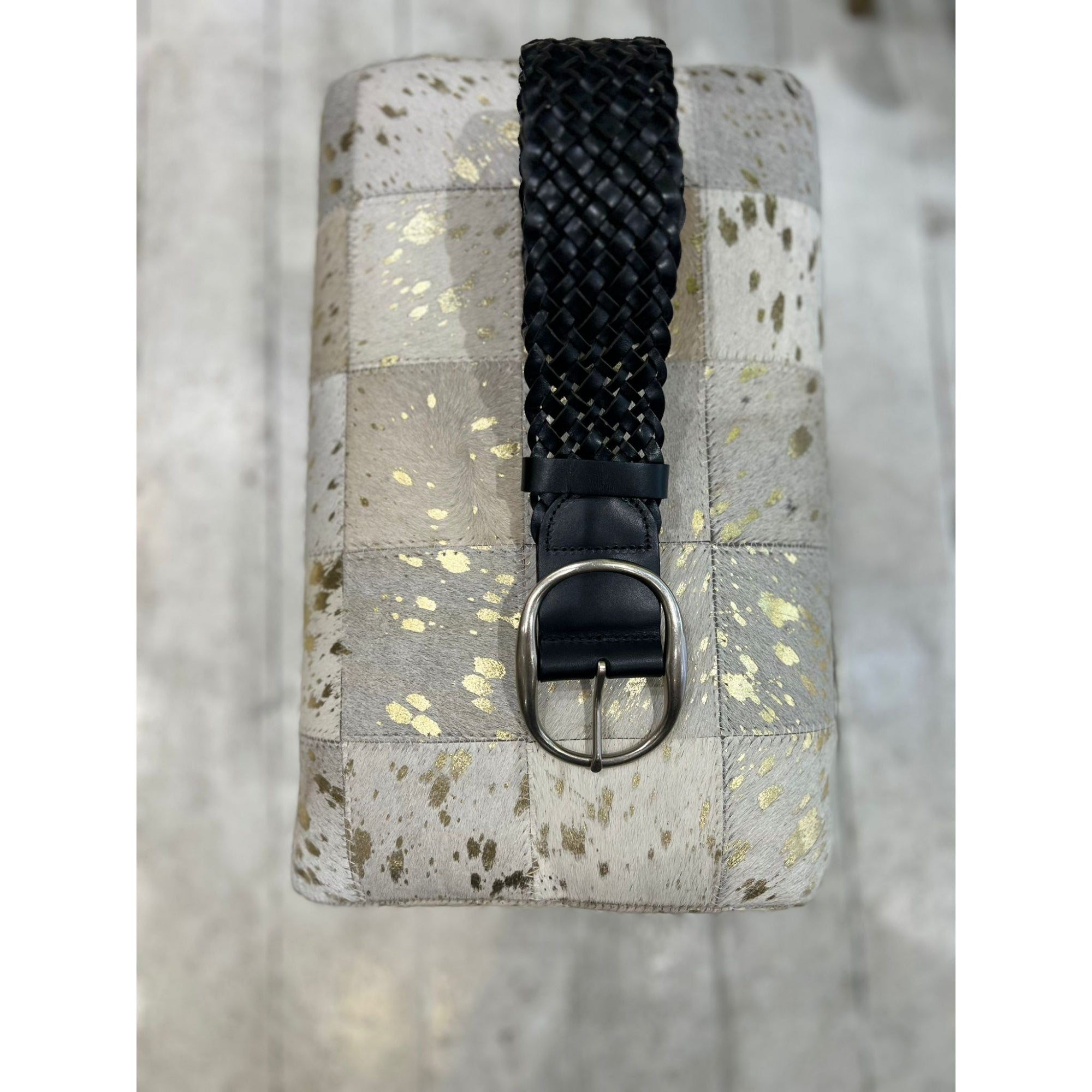 Plaited black leather belt