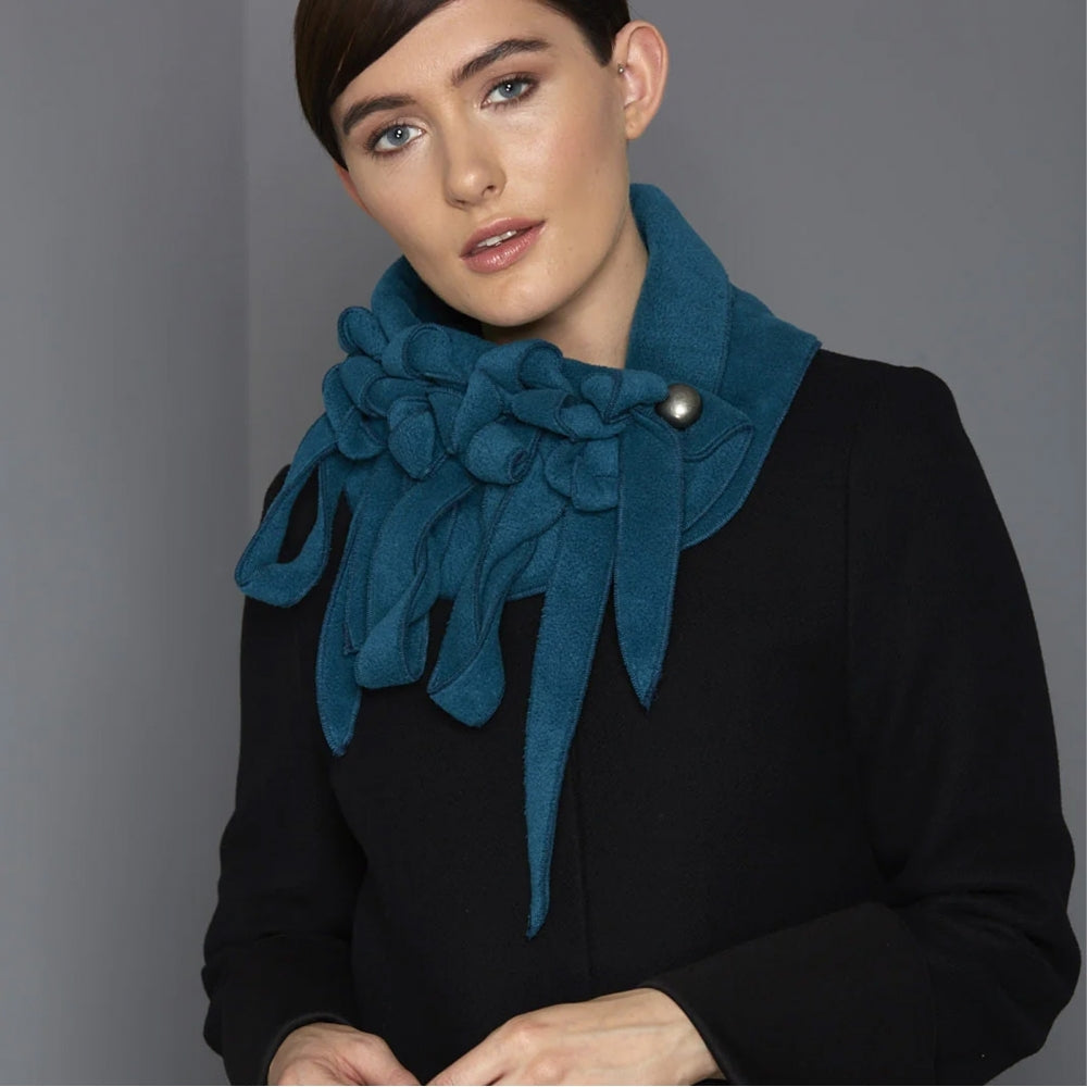 Yasmin petrol blue plain button closure collar / scarf