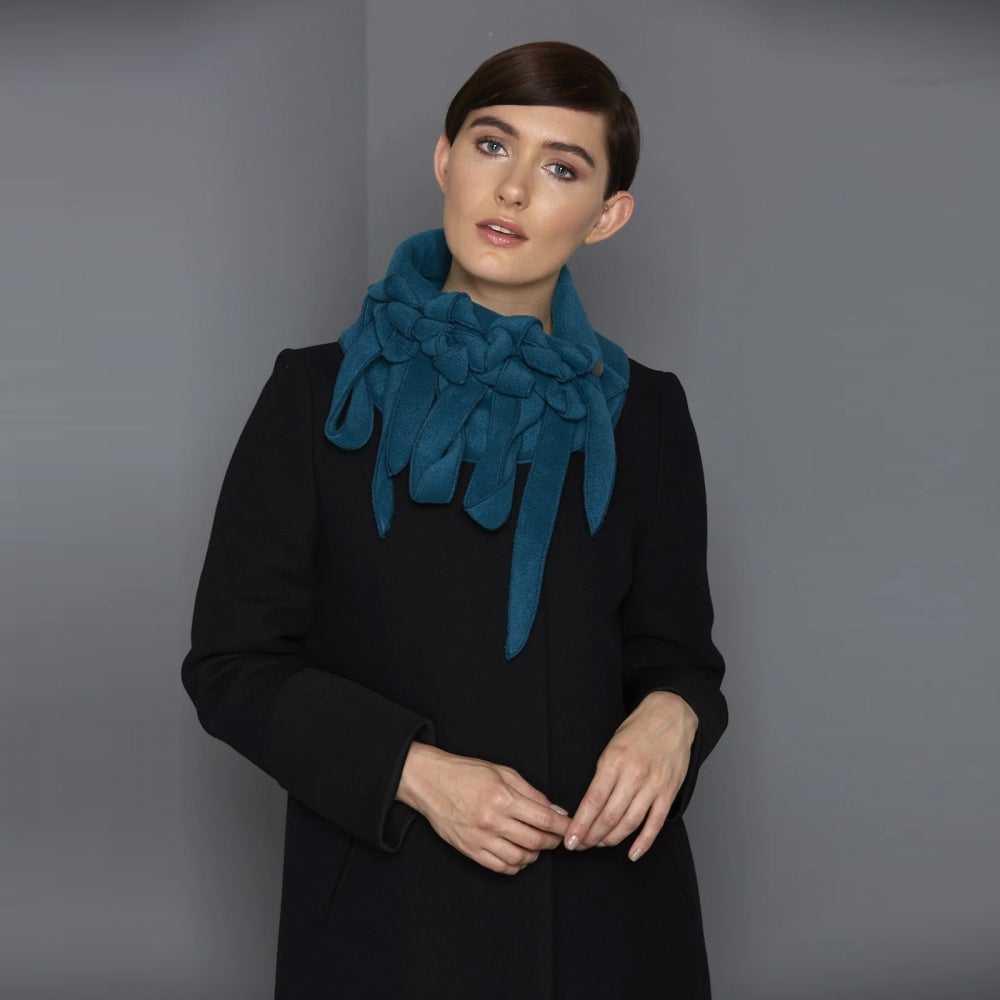 Yasmin petrol blue plain button closure collar / scarf