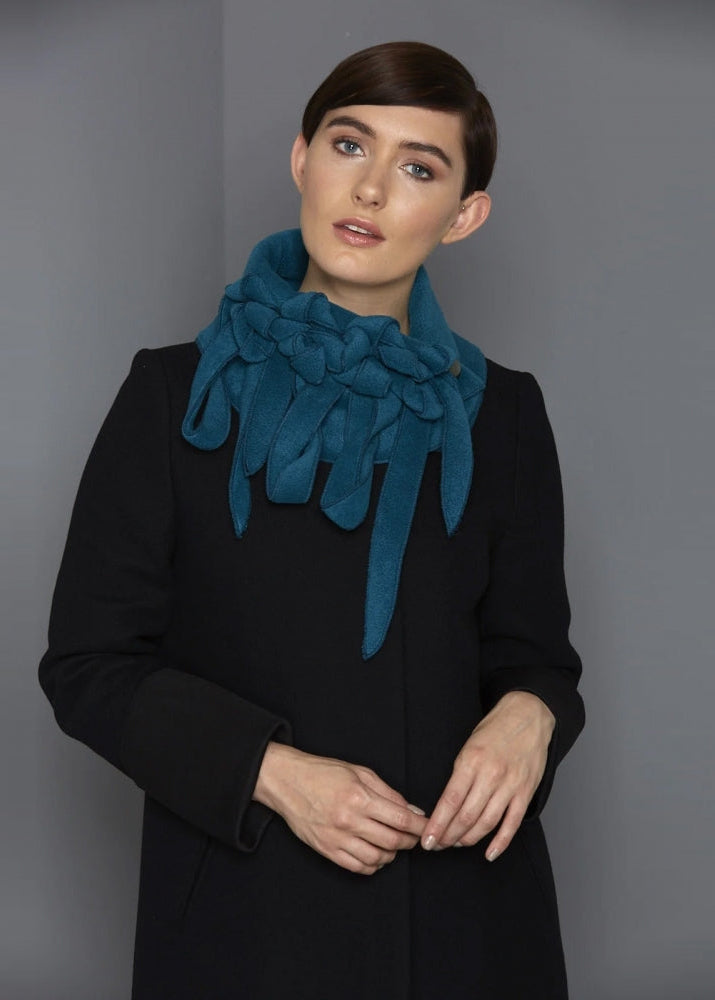 Yasmin petrol blue plain button closure collar / scarf
